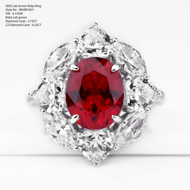 Scarlet Star Statement Ring Lab-Grown Ruby, 3.73CT Diamond Geometric Halo