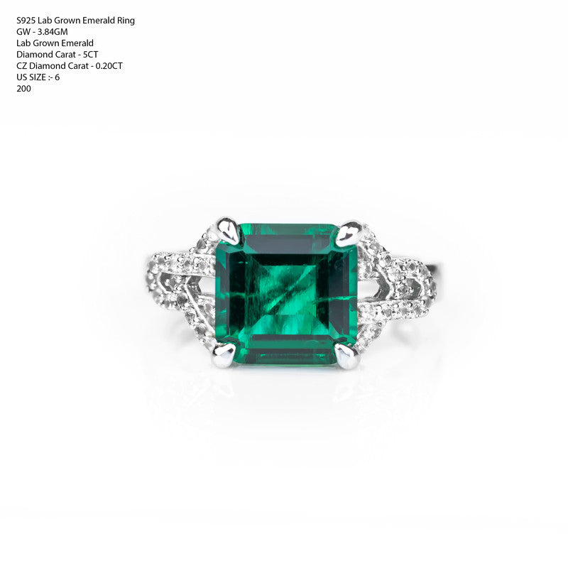 Lab Grown Emerald Square-Cut Solitaire Ring | 5CT Emerald with CZ Diamond Infinity Twist Band