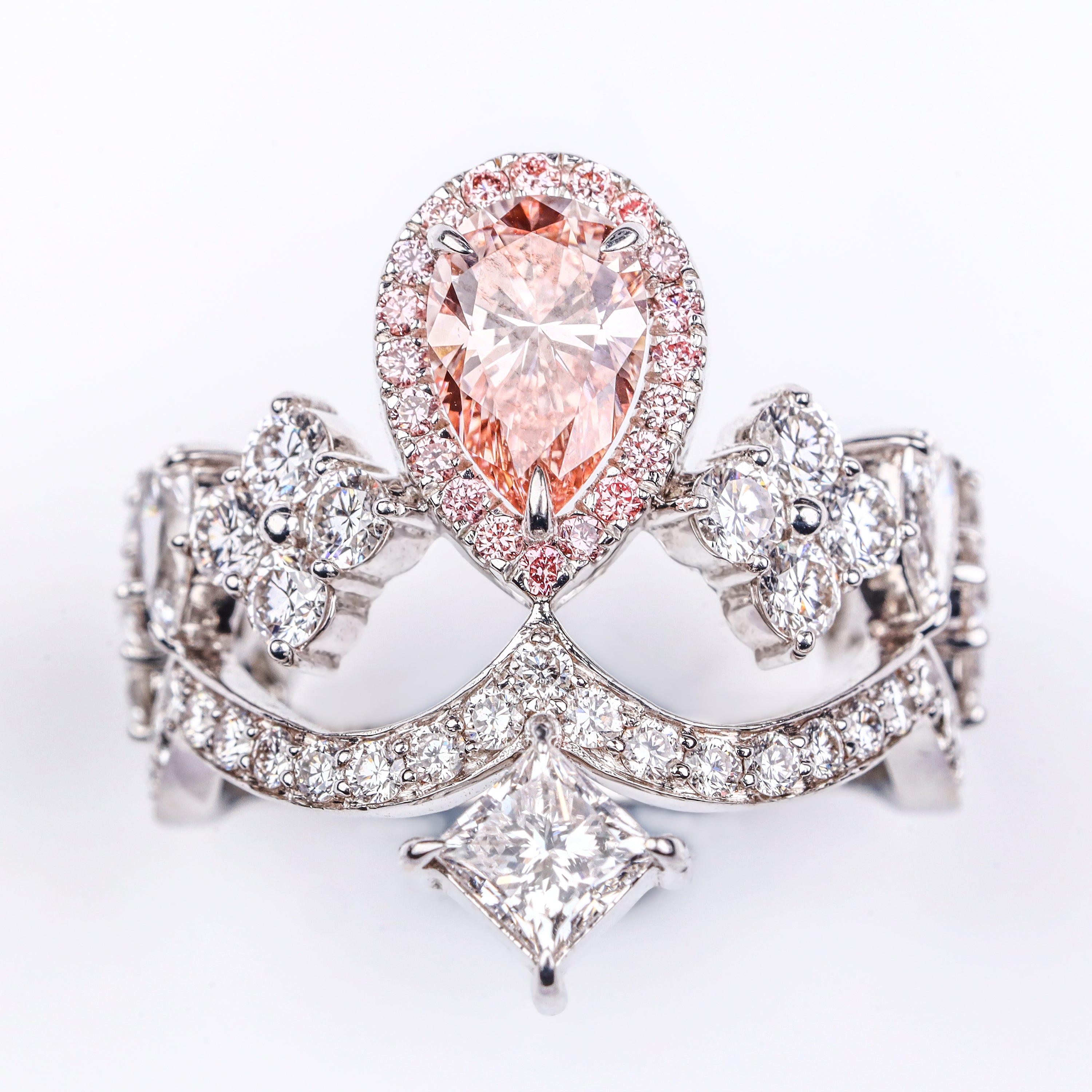 Royal Crown Pear Cut Pink Diamond Engagement Ring