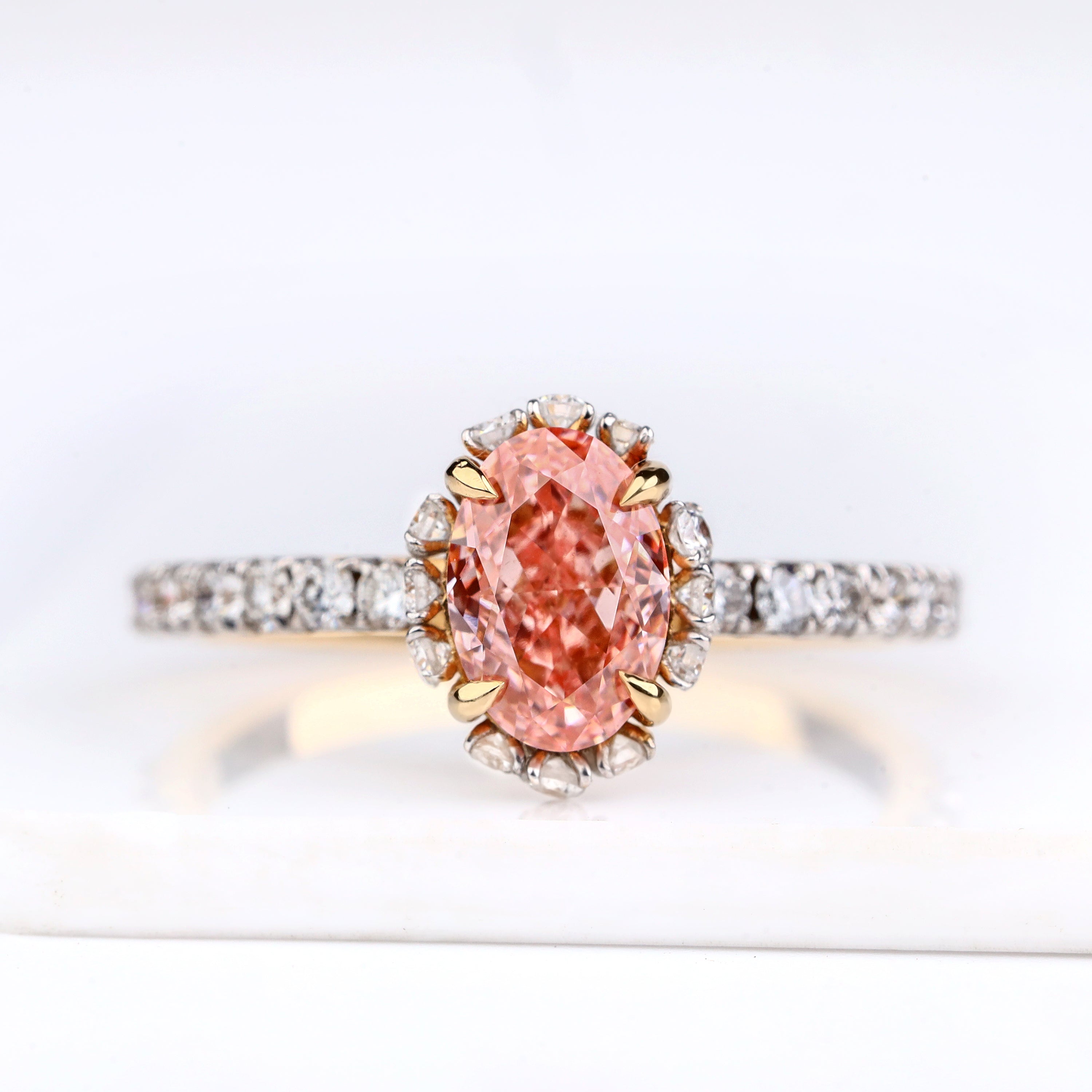 Oval Cut Diamond Engagement Ring F  VSClarity Center Diamond with Accent Diamonds Yellow Gold