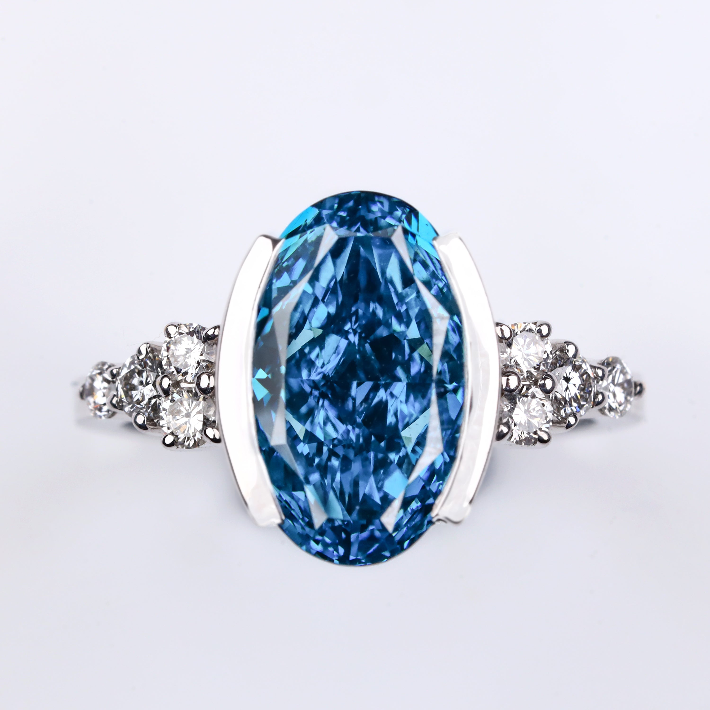 Oval Cut Deep Blue Lab-Grown Diamond Engagement Ring