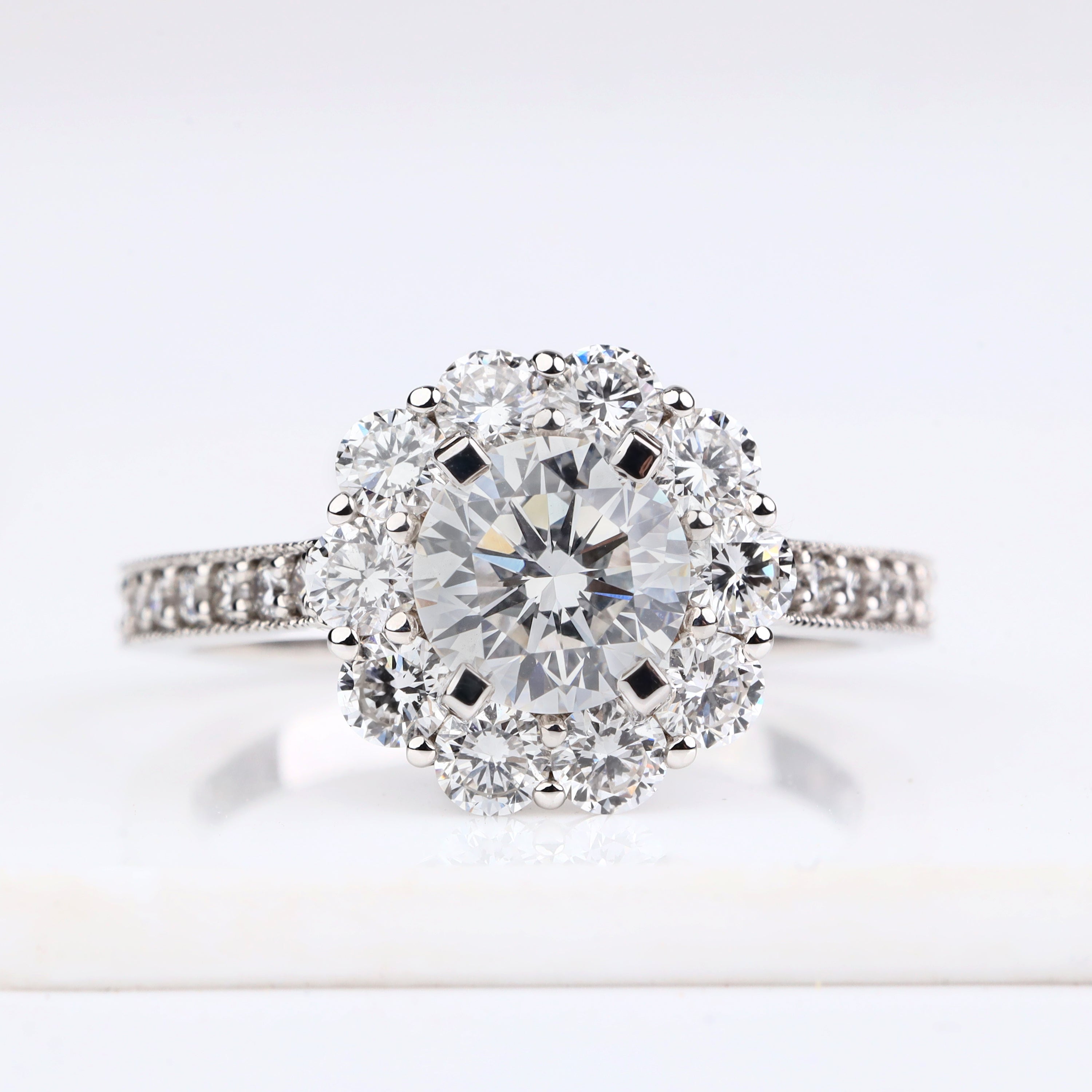 Round Halo Engagement Ring Round Center with Pavé Halo