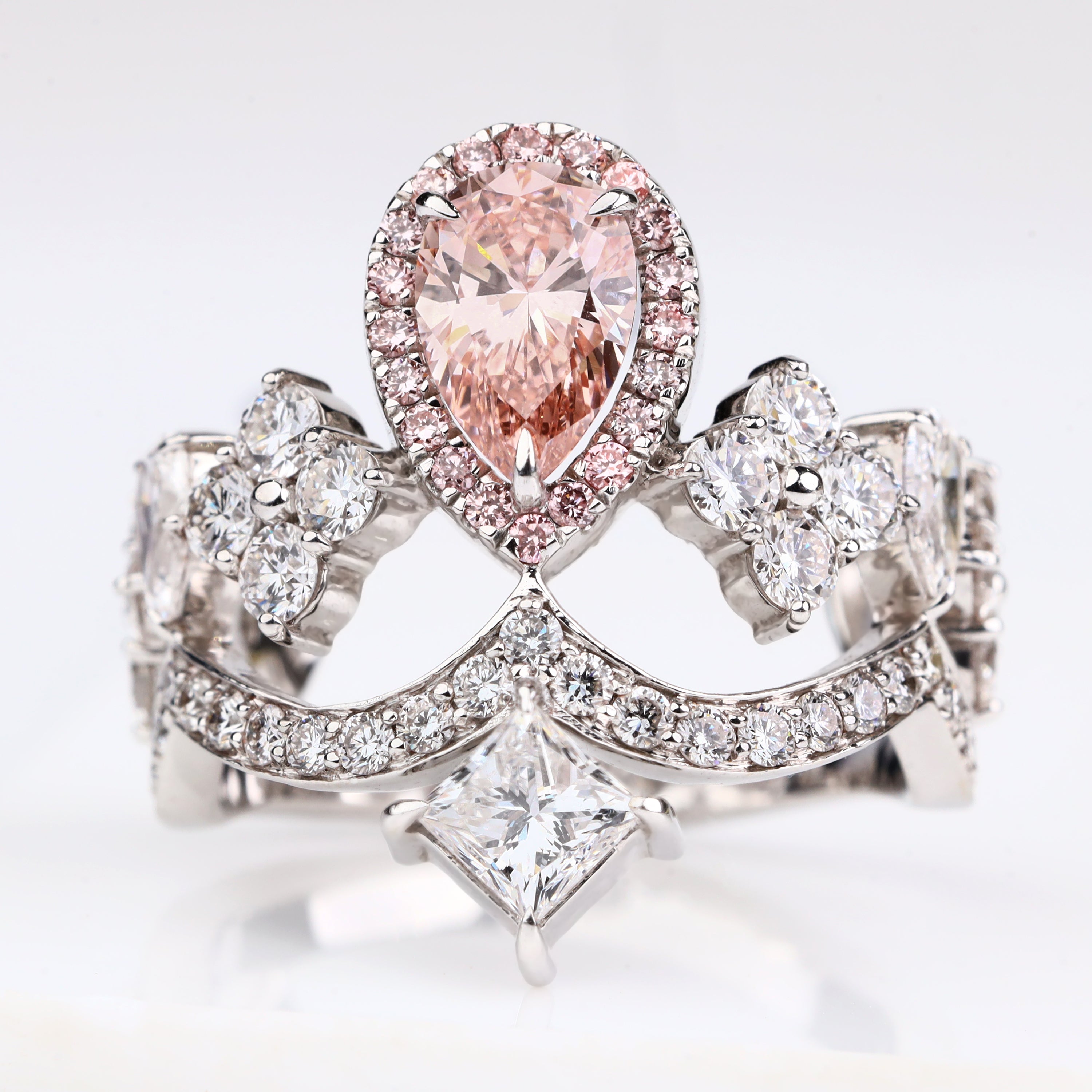 Royal Crown Pear Cut Pink Diamond Engagement Ring