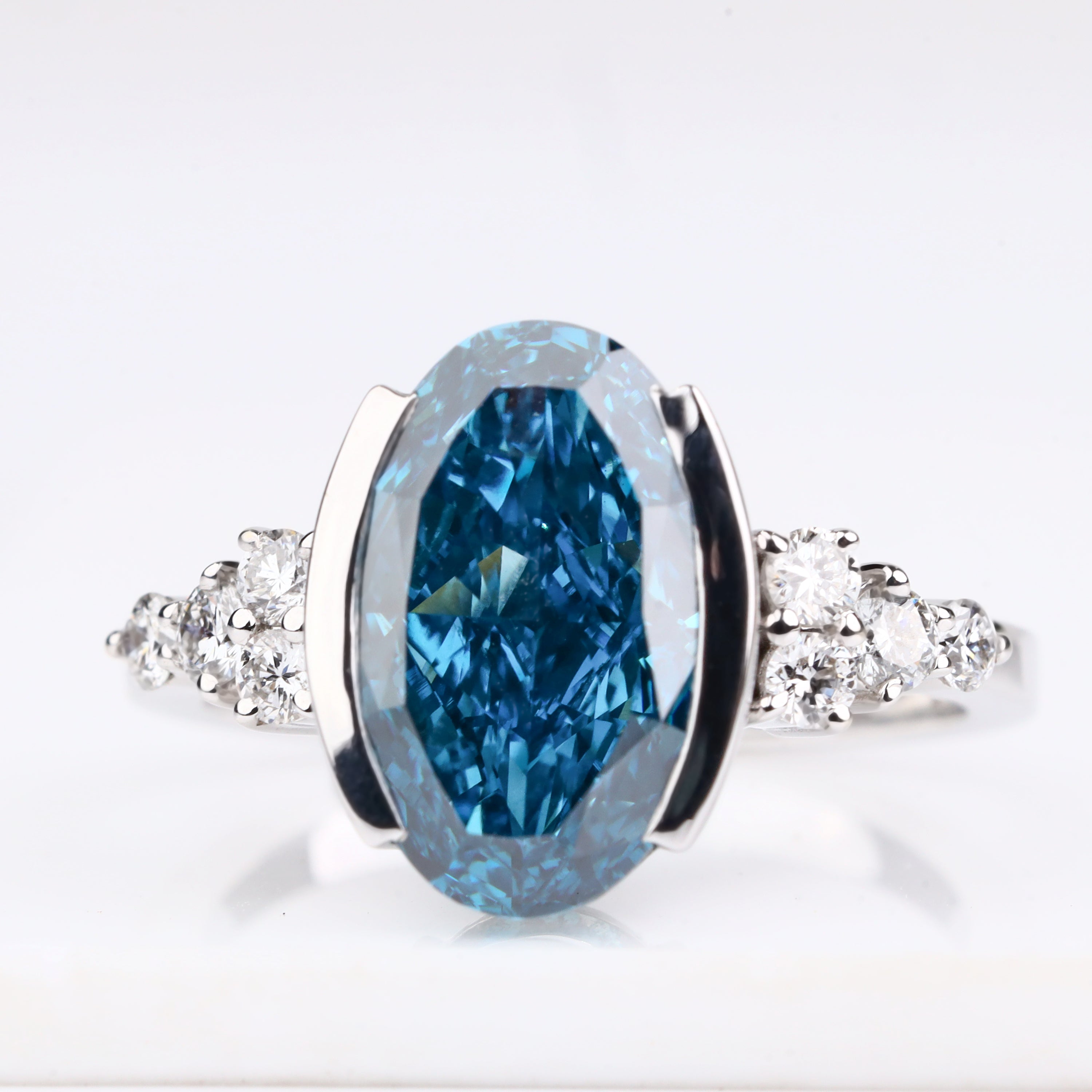 Oval Cut Deep Blue Lab-Grown Diamond Engagement Ring