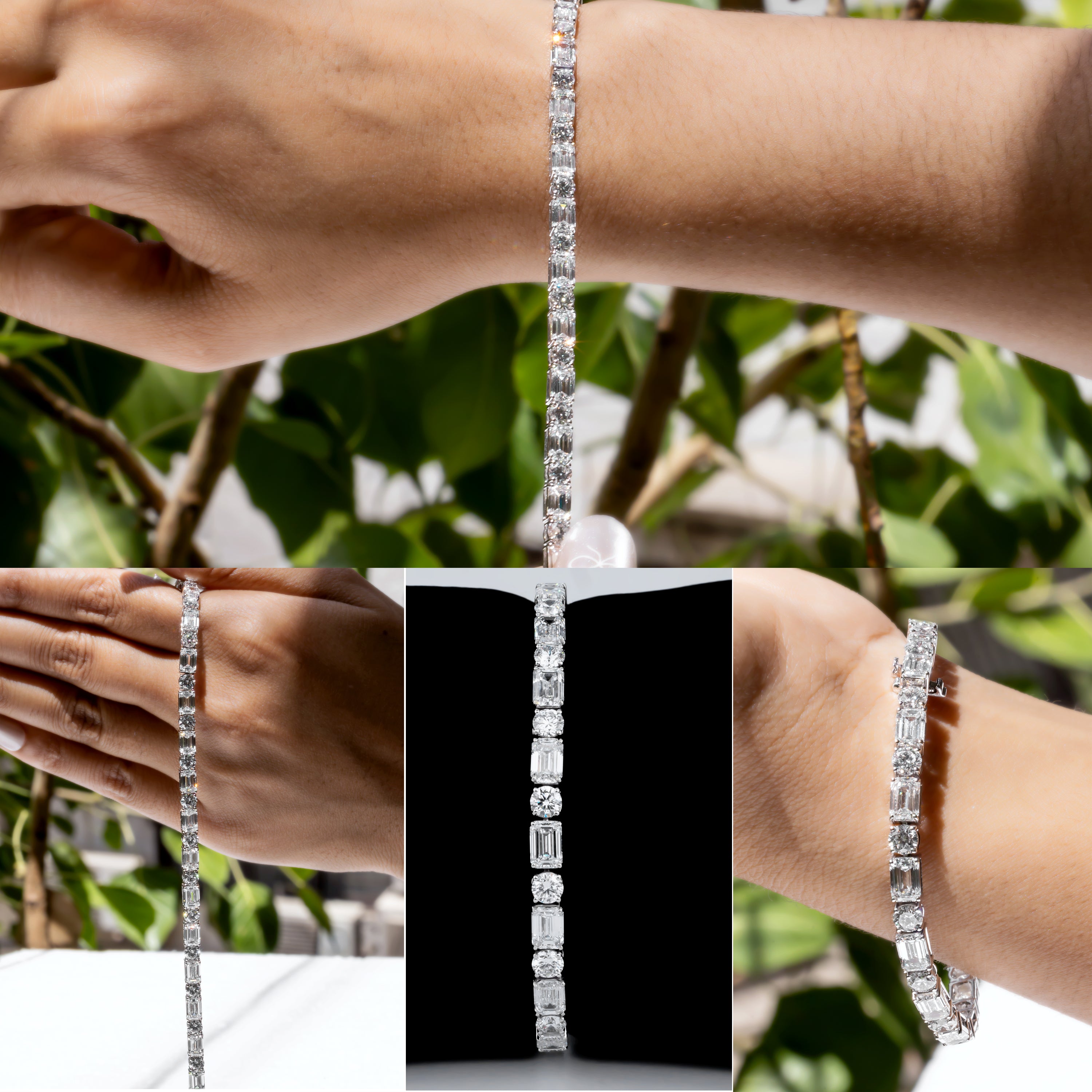 Alternating Round & Emerald-Cut CVD Diamond Tennis Bracelet in 18K White Gold