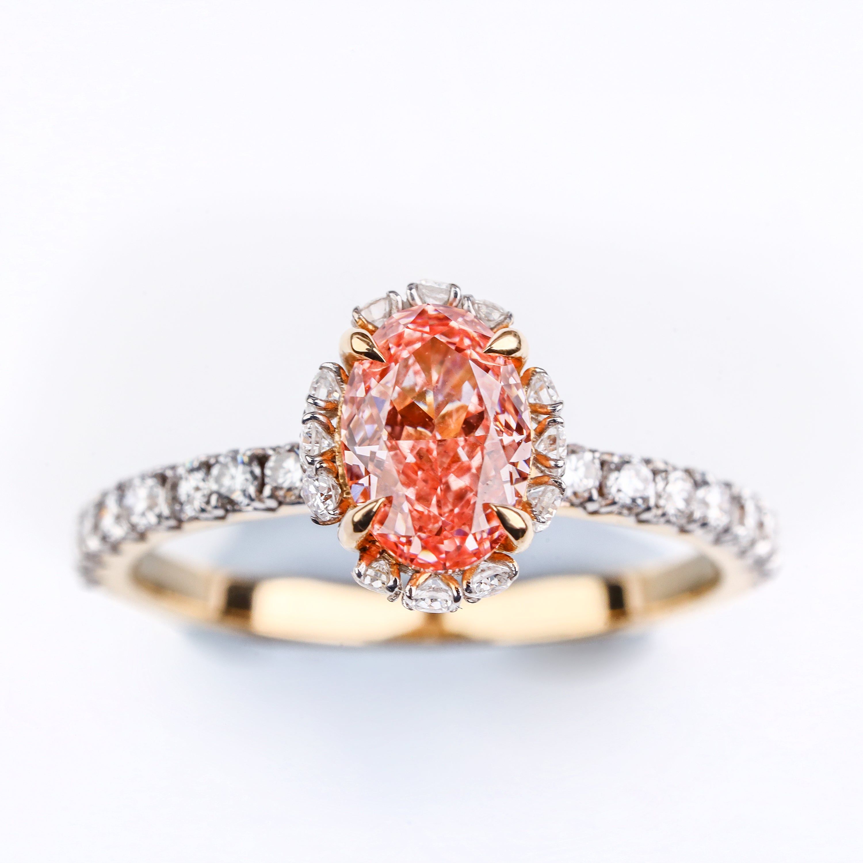 Oval Cut Diamond Engagement Ring F  VSClarity Center Diamond with Accent Diamonds Yellow Gold