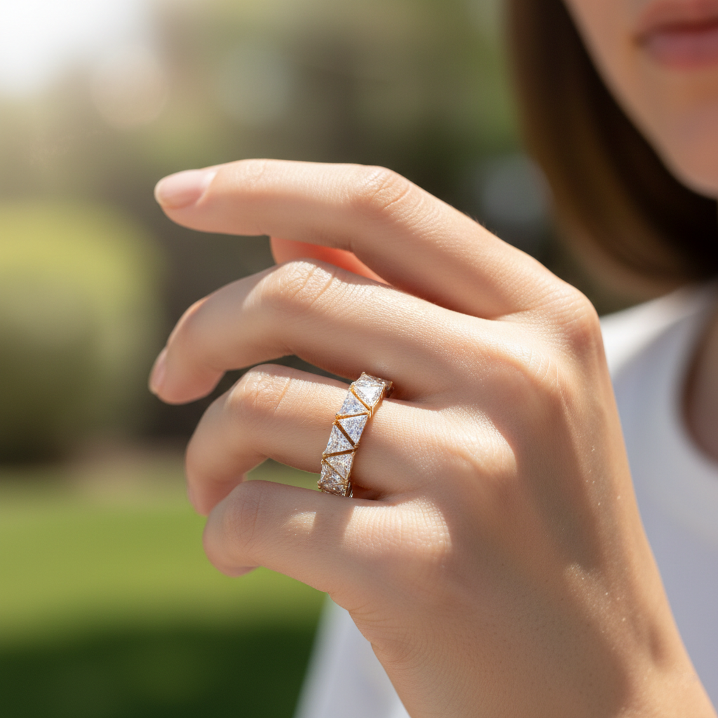 Trillion-Cut Diamond Eternity Band, E VS1 Prong Setting, 1.79 Ct Geometric Stackable Wedding Anniversary Ring for Her