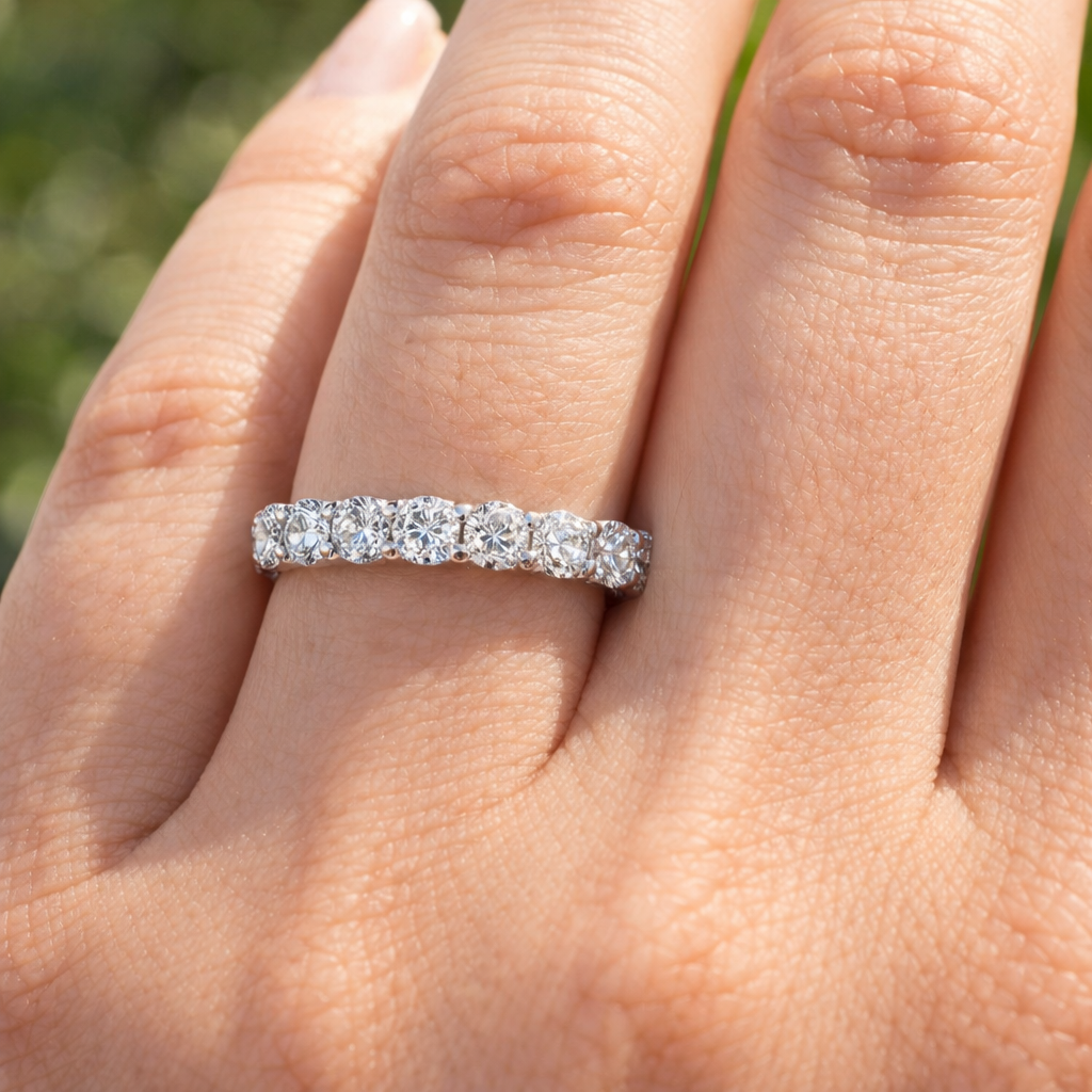 Triple-Row Pavé Diamond Band  Milgrain Beaded Edges
