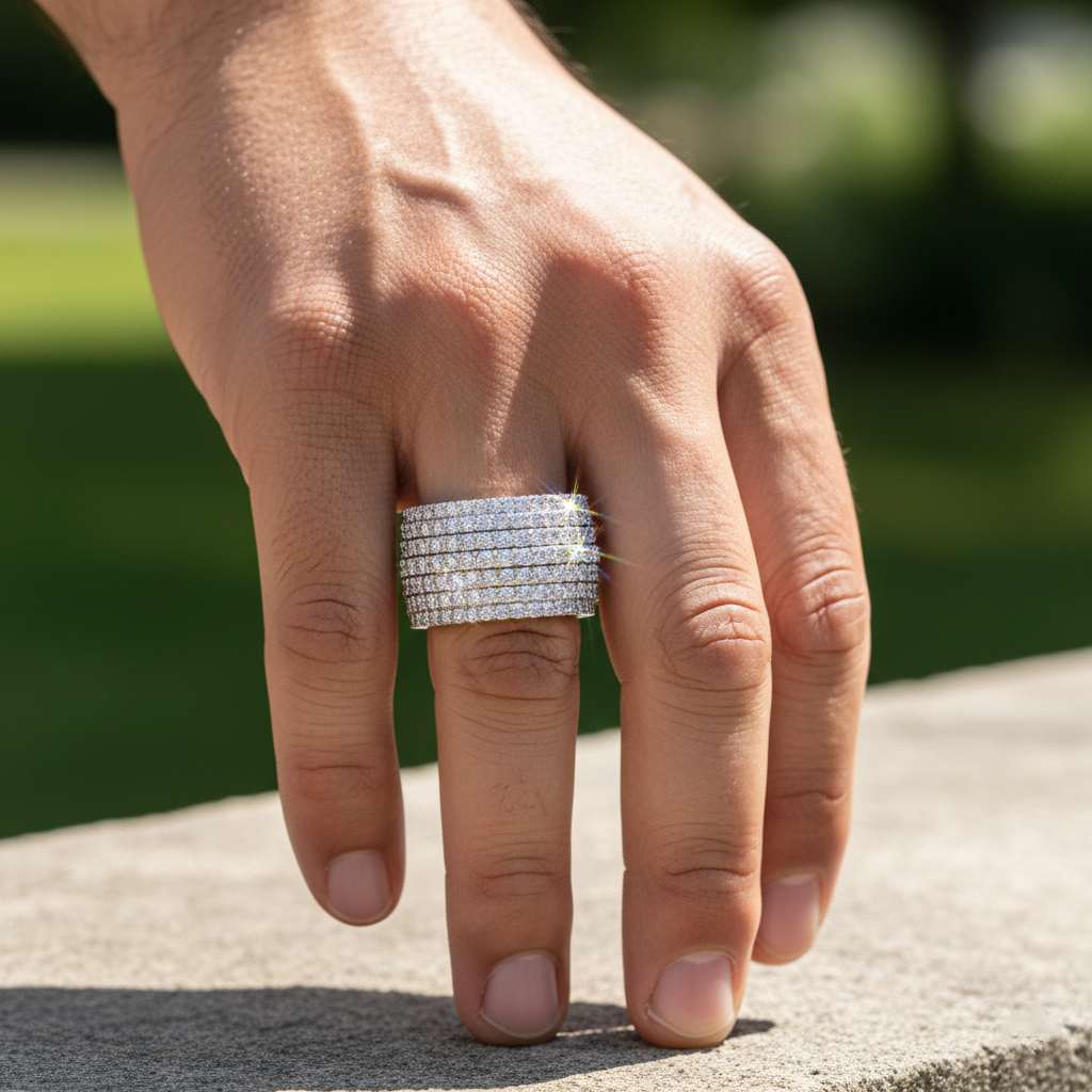 Stunning 2.04 Ct Five-Row Diamond Statement Band – F Colorless VS1 Clarity Diamonds 18kt Yellow Gold – Wide Luxury Fine Jewelry Ring