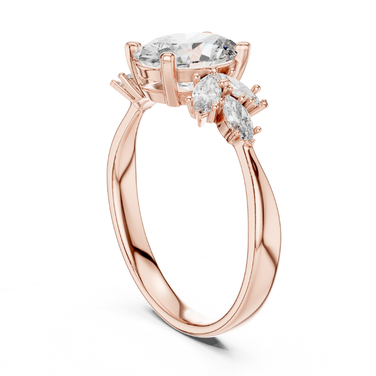 Oval Diamond Engagement Ring 1.00ct E VS1 with Marquise Accents 0.30ct | Gold Bridal Ring | Unique Anniversary Jewelry