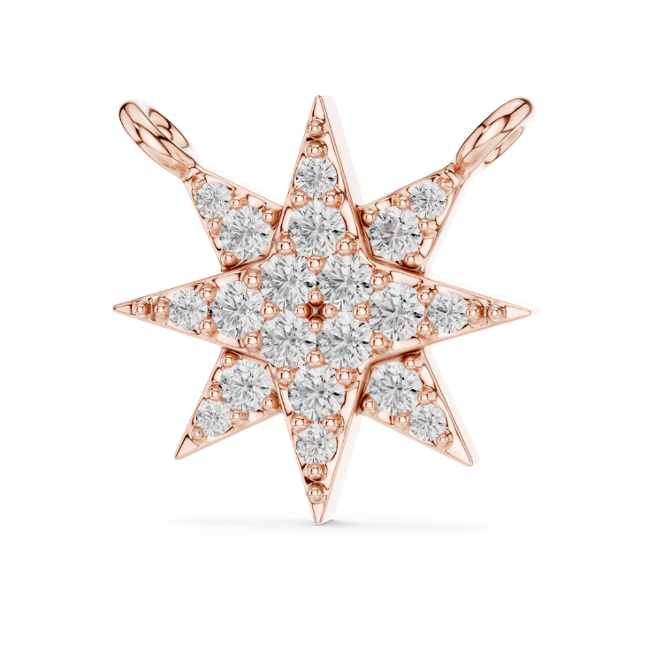 8 Point Diamond Star Pendant | Round Brilliant Cut Natural Diamond Necklace E Color VS1