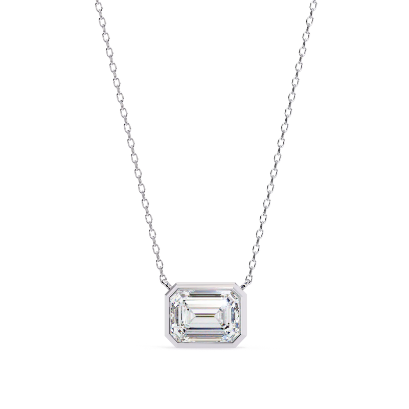 Modern Bezel-Set Emerald Cut Lab-Grown Diamond Necklace
