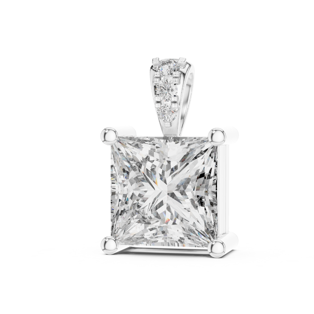 Princess Cut Diamond Pendant 1.96ct with Round Accents |  White Yellow Rose Gold Fine Jewelry Gift