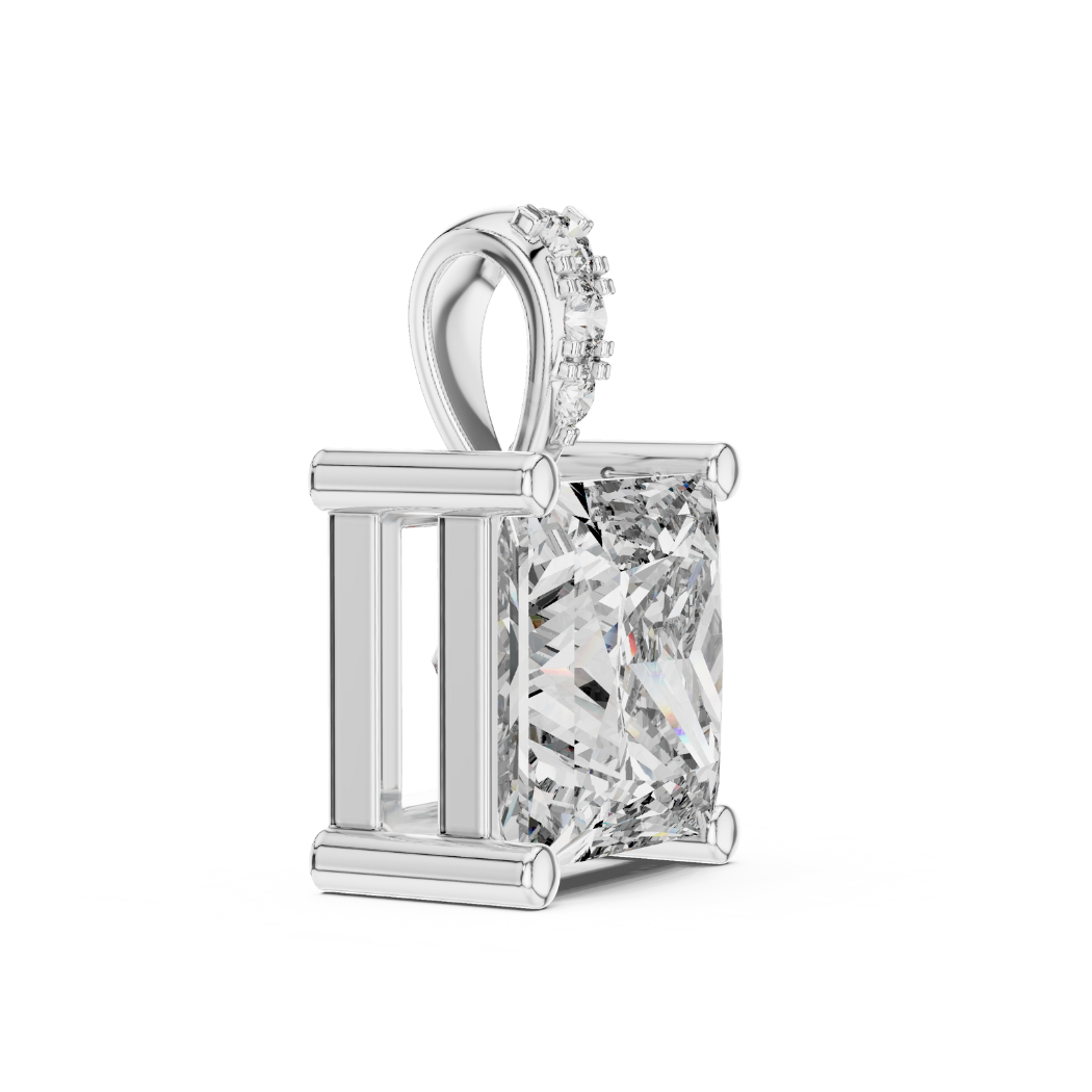 Princess Cut Diamond Pendant 1.96ct with Round Accents |  White Yellow Rose Gold Fine Jewelry Gift