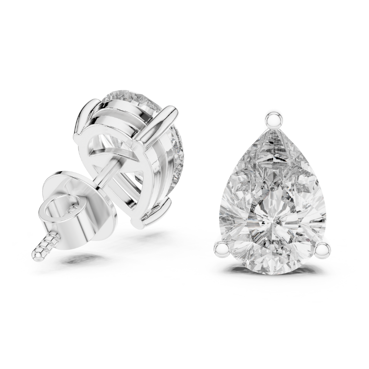 Pear Shape Diamond Stud Earrings 3.50 Ct VS1 E Color Natural Diamonds with White Yellow Rose Gold Screw Backs - Bridal Gift