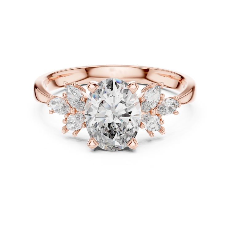 Oval Diamond Engagement Ring 1.00ct E VS1 with Marquise Accents 0.30ct | Gold Bridal Ring | Unique Anniversary Jewelry