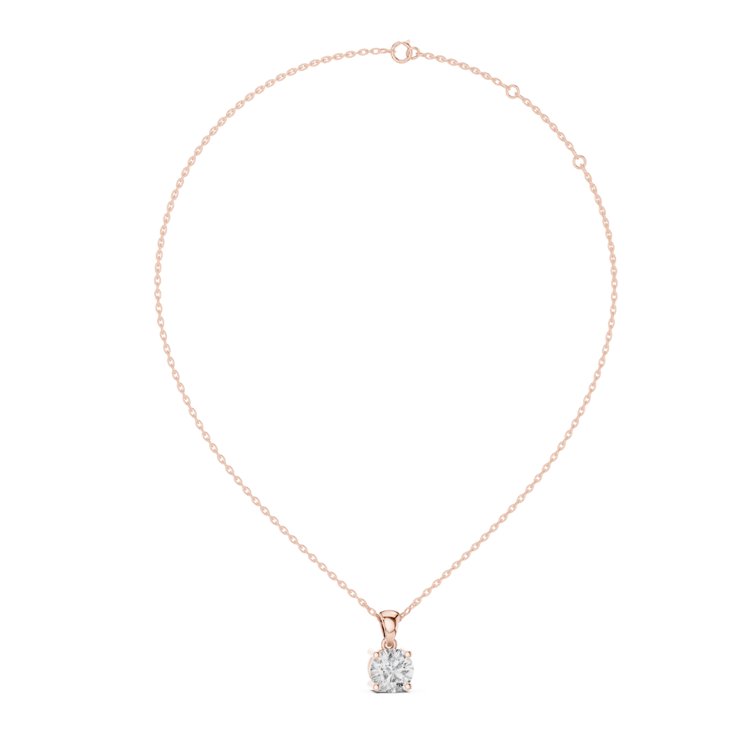 Round Diamond Solitaire Pendant Necklace | 1.20ct Total (1.00ct E VS1 Center + Accent Diamonds) | 10K-22K Gold, White Yellow Rose