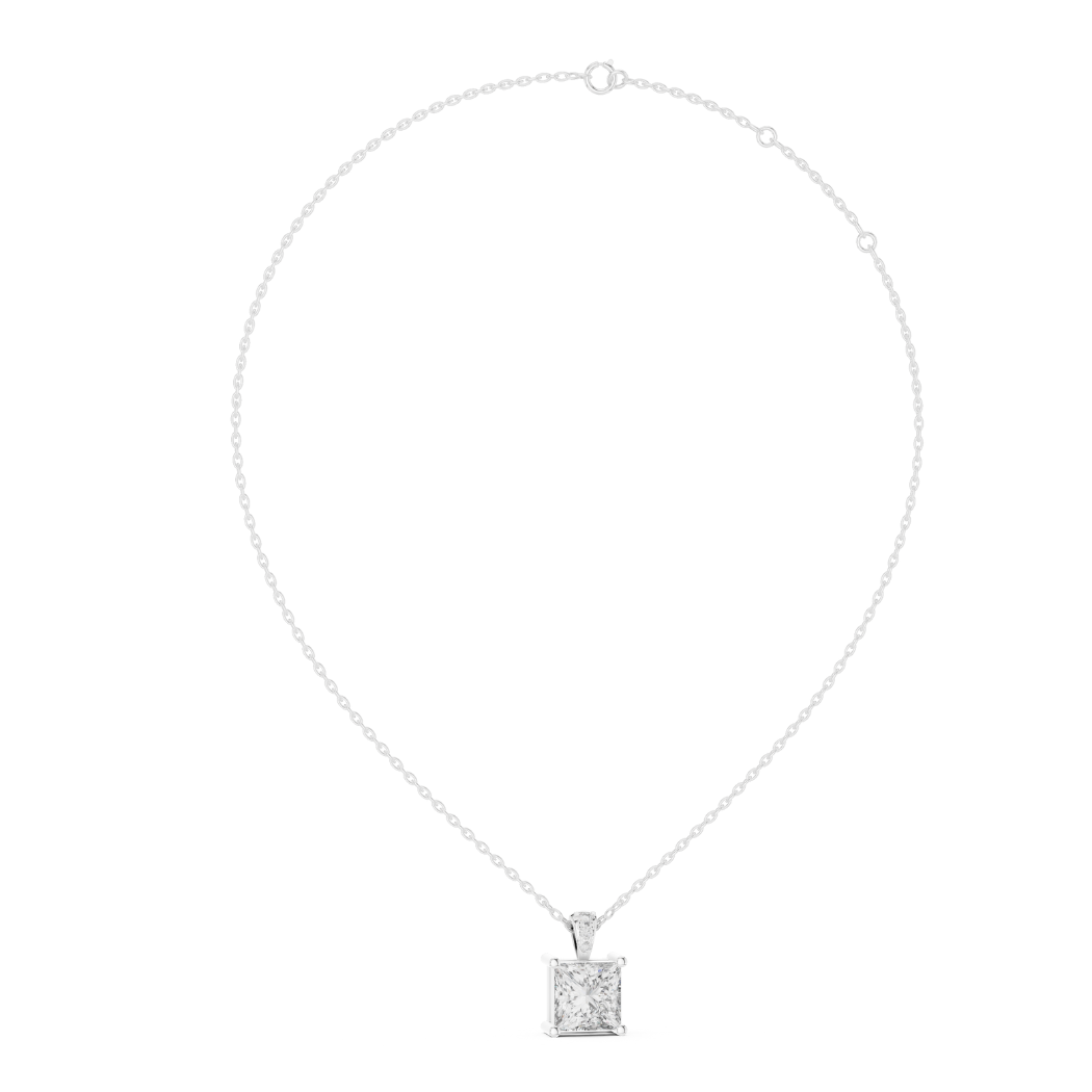 Princess Cut Diamond Pendant 1.96ct with Round Accents |  White Yellow Rose Gold Fine Jewelry Gift