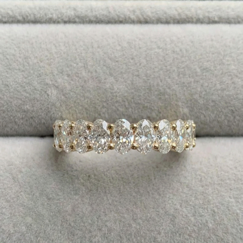 Oval Cut Lab Grown Diamond 7 Stone Ring | 18K Gold Shared Prong Wedding & Anniversary Band