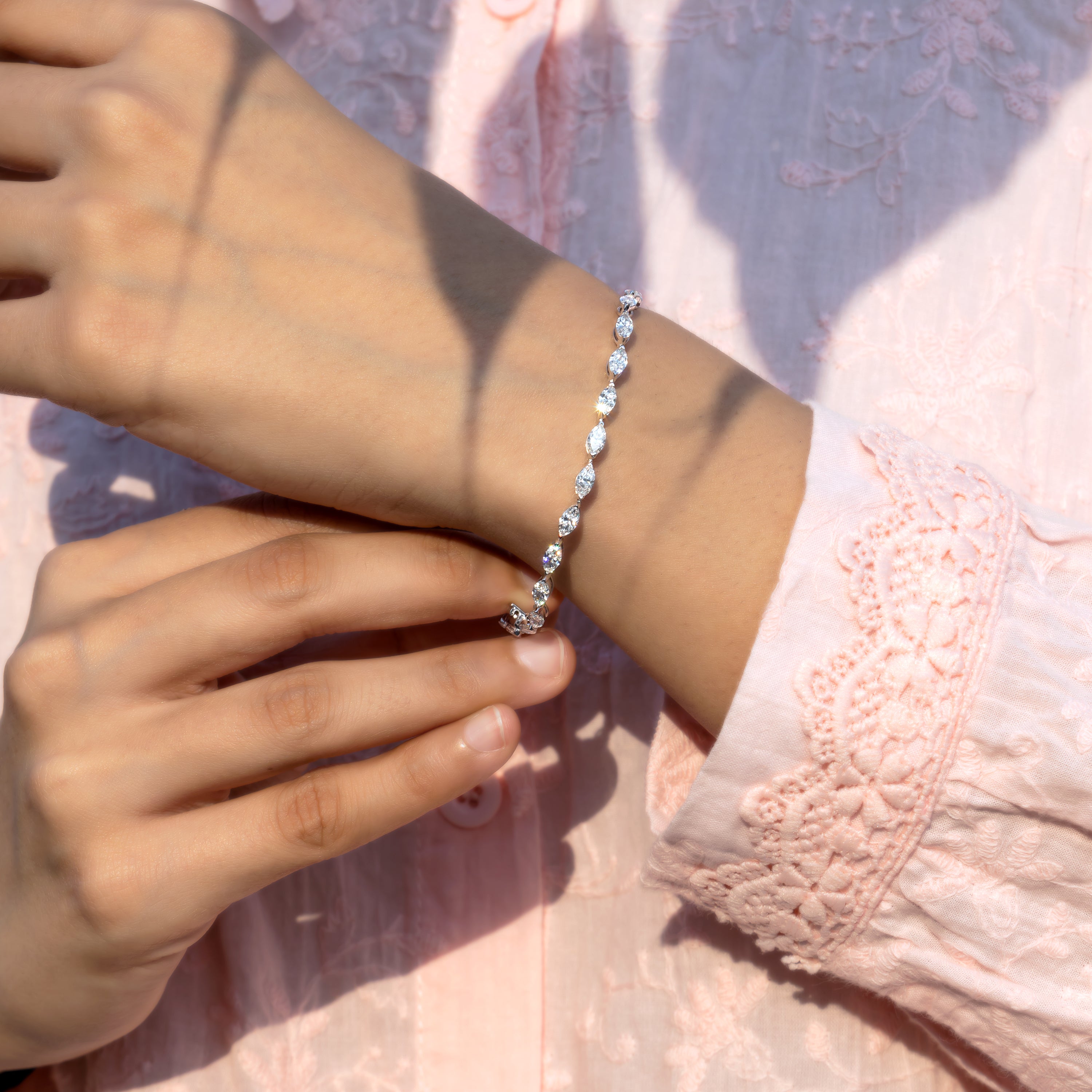 Marquise-Cut CVD Diamond Tennis Bracelet in 18K White Gold