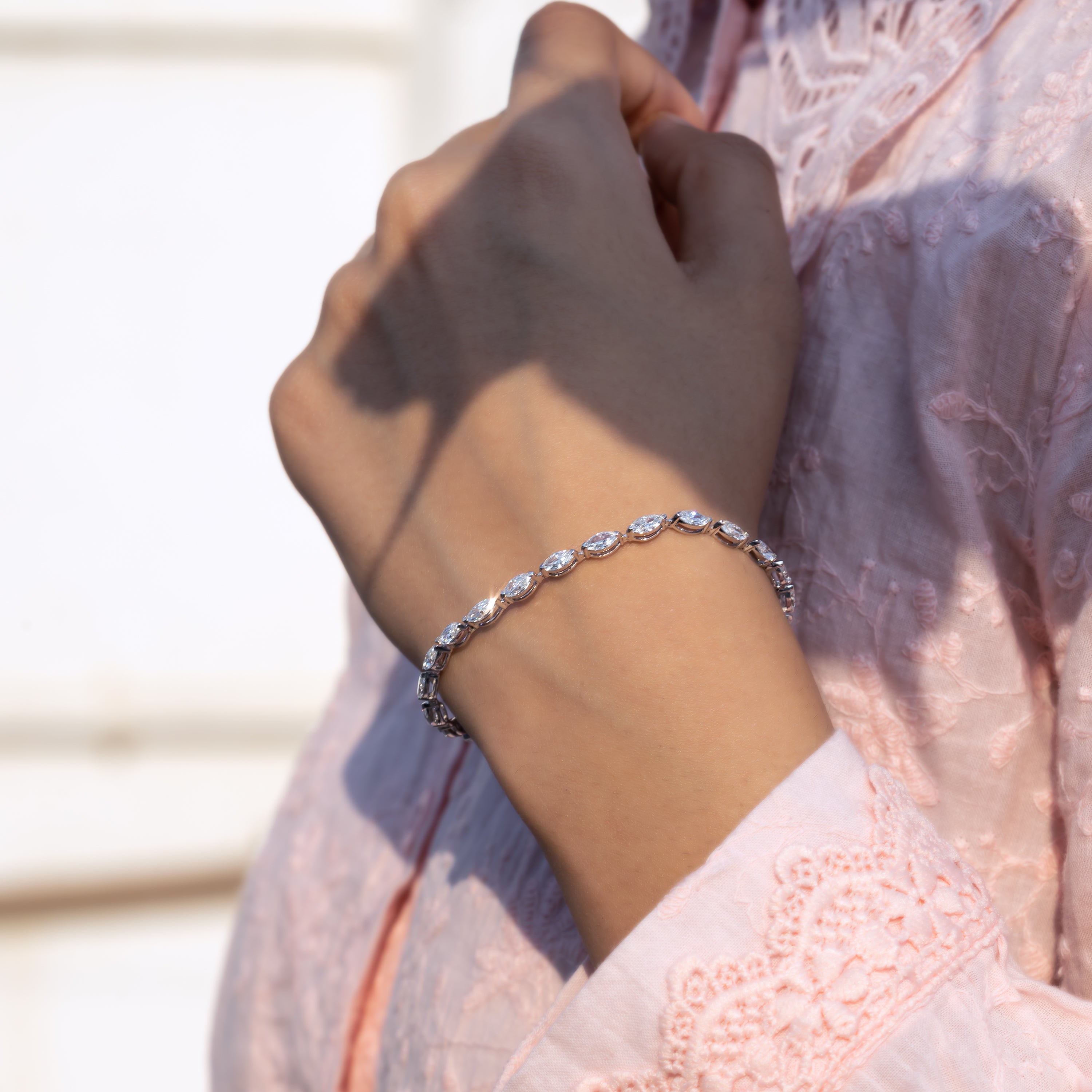 Marquise-Cut CVD Diamond Tennis Bracelet in 18K White Gold