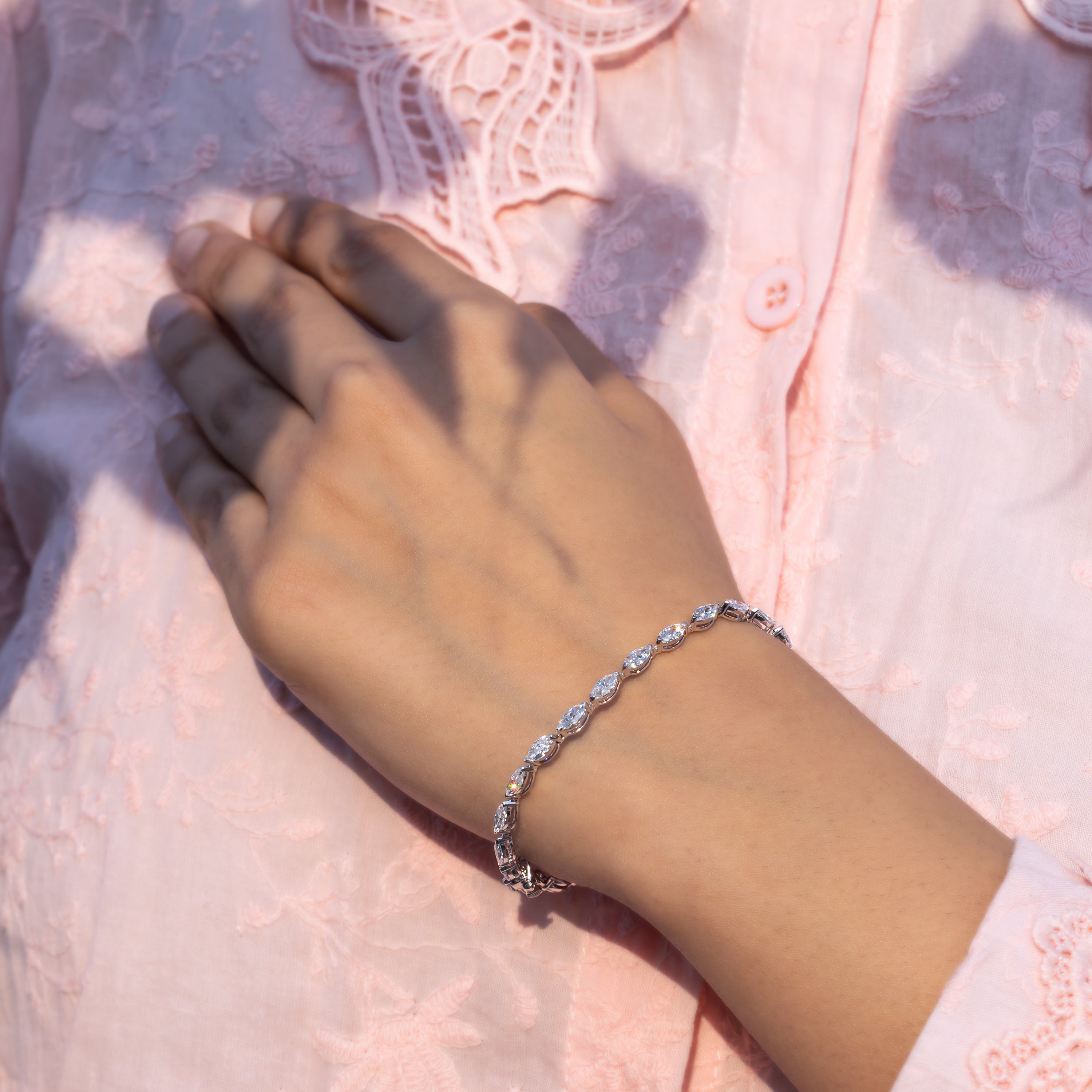Marquise-Cut CVD Diamond Tennis Bracelet in 18K White Gold