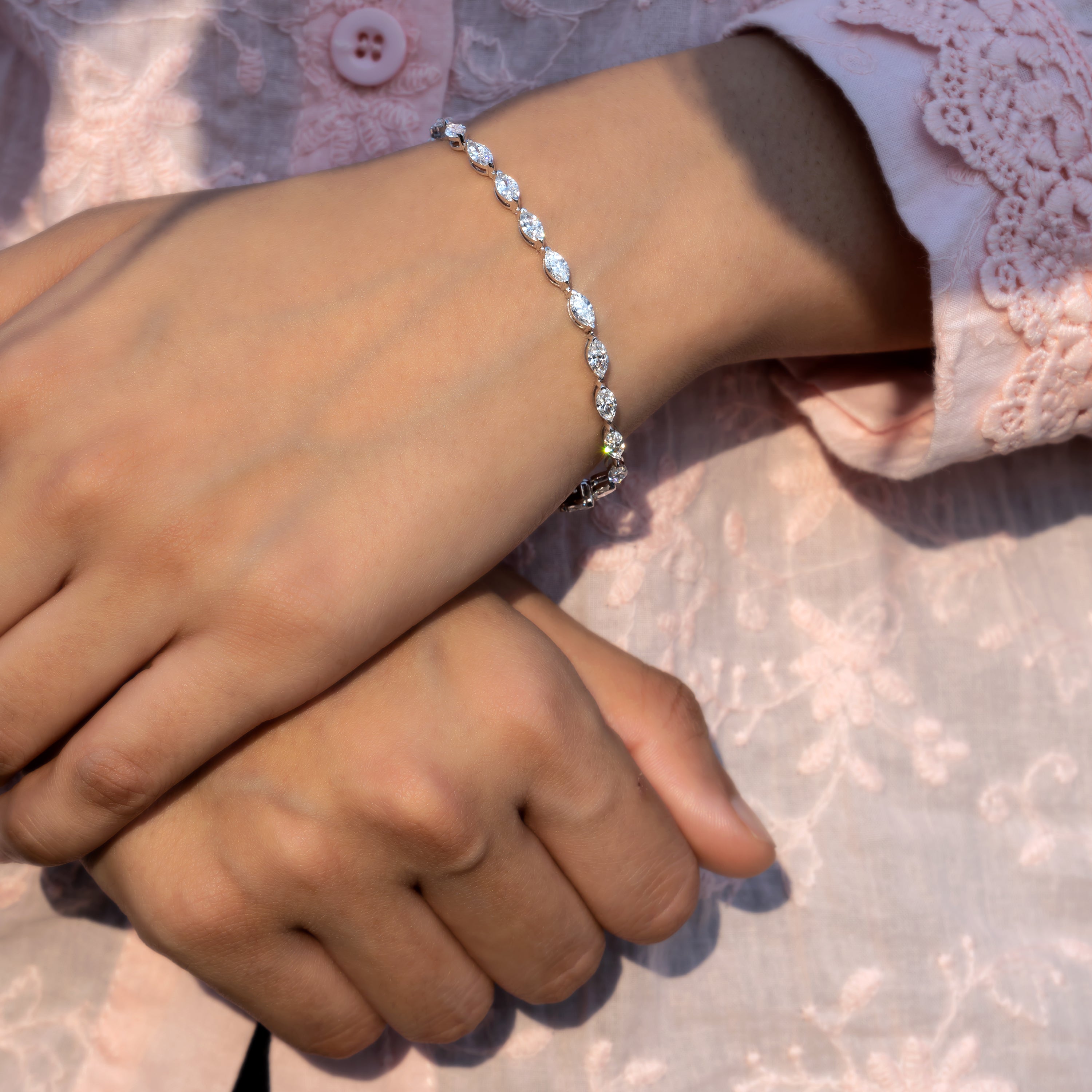 Marquise-Cut CVD Diamond Tennis Bracelet in 18K White Gold
