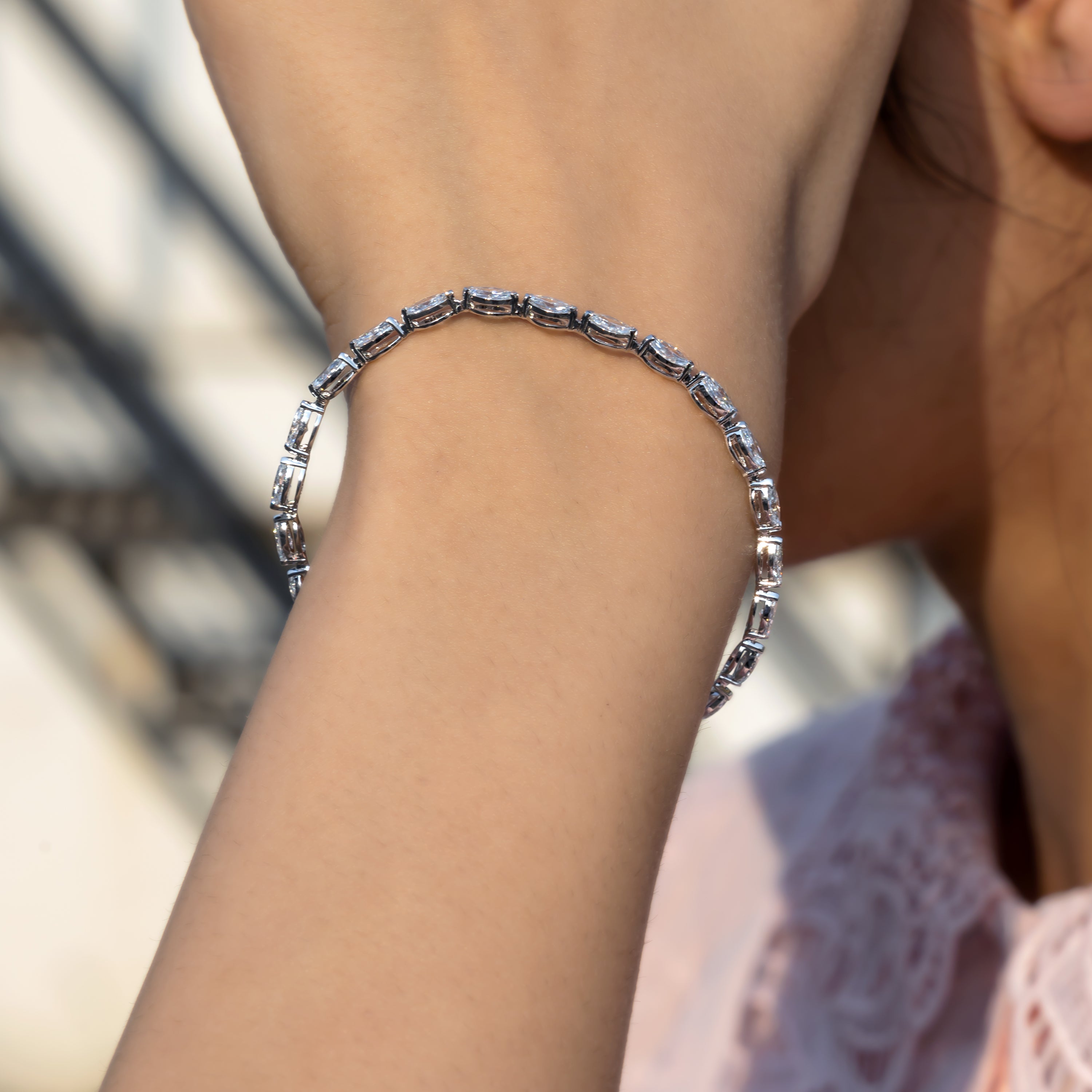 Marquise-Cut CVD Diamond Tennis Bracelet in 18K White Gold