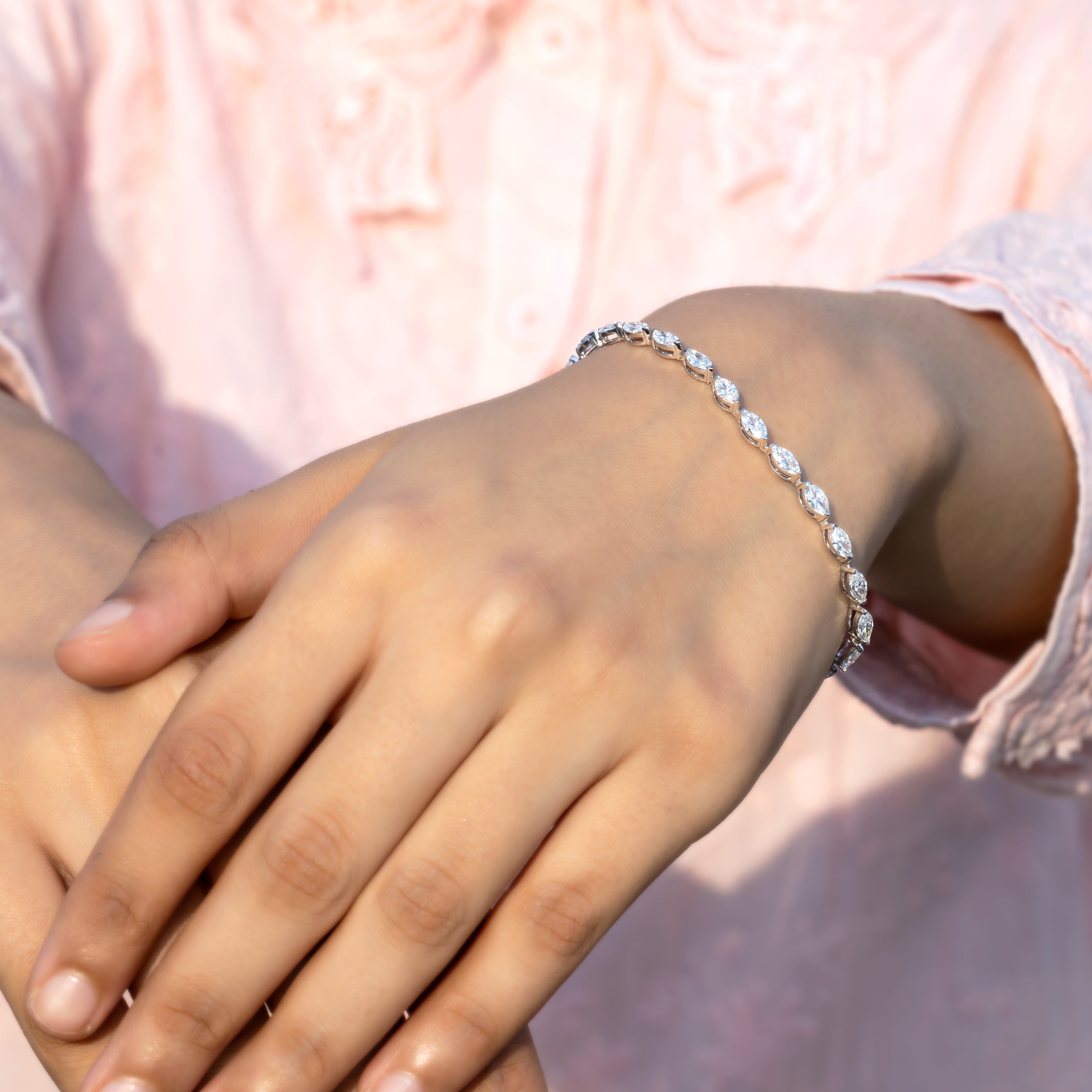 Marquise-Cut CVD Diamond Tennis Bracelet in 18K White Gold