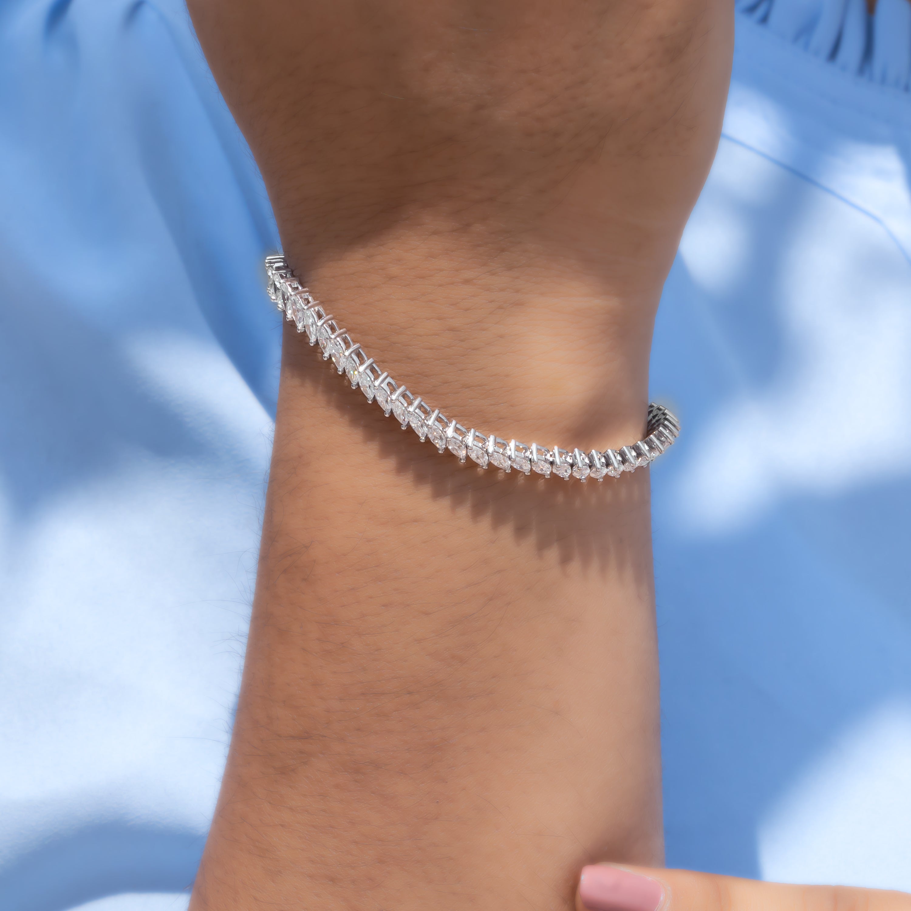 Marquise-Cut CVD Diamond Tennis Bracelet in 18K White Gold