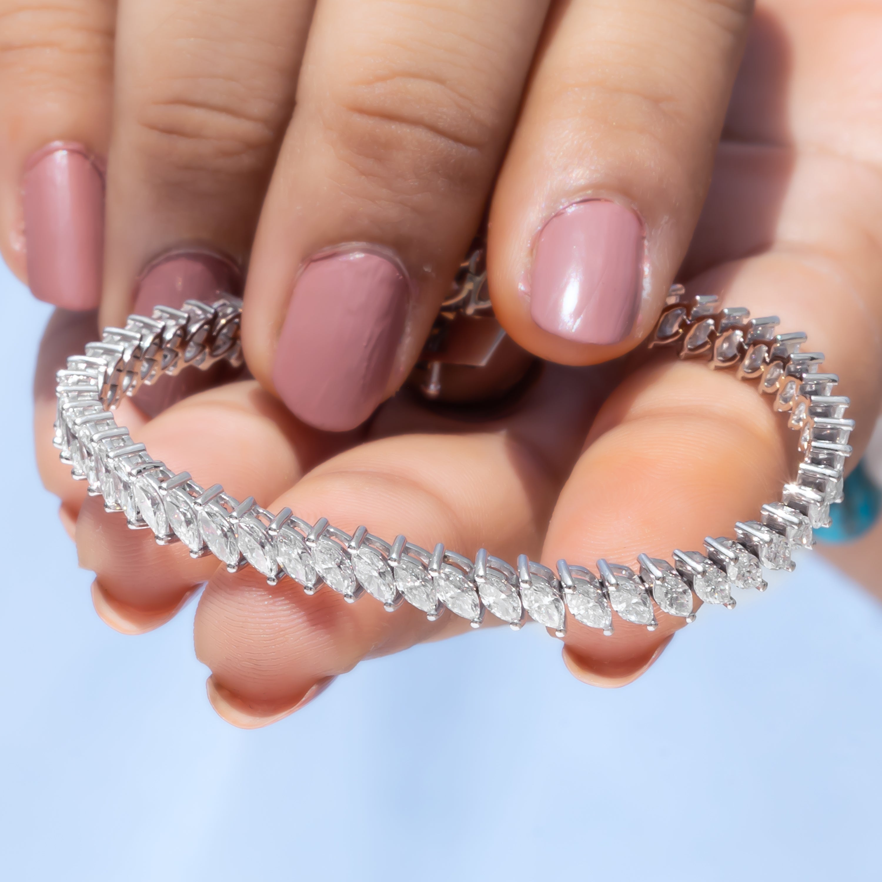 Marquise-Cut CVD Diamond Tennis Bracelet in 18K White Gold
