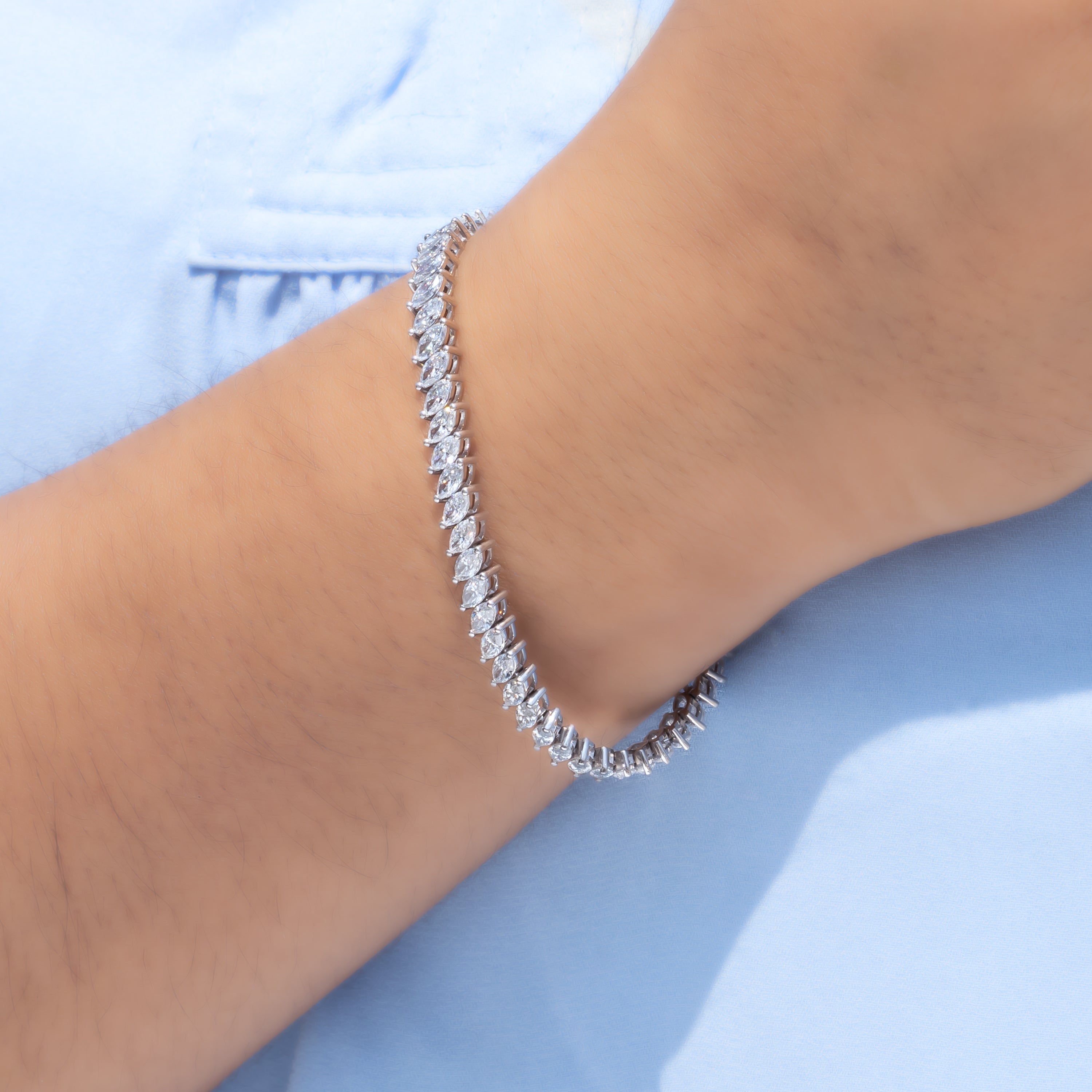 Marquise-Cut CVD Diamond Tennis Bracelet in 18K White Gold
