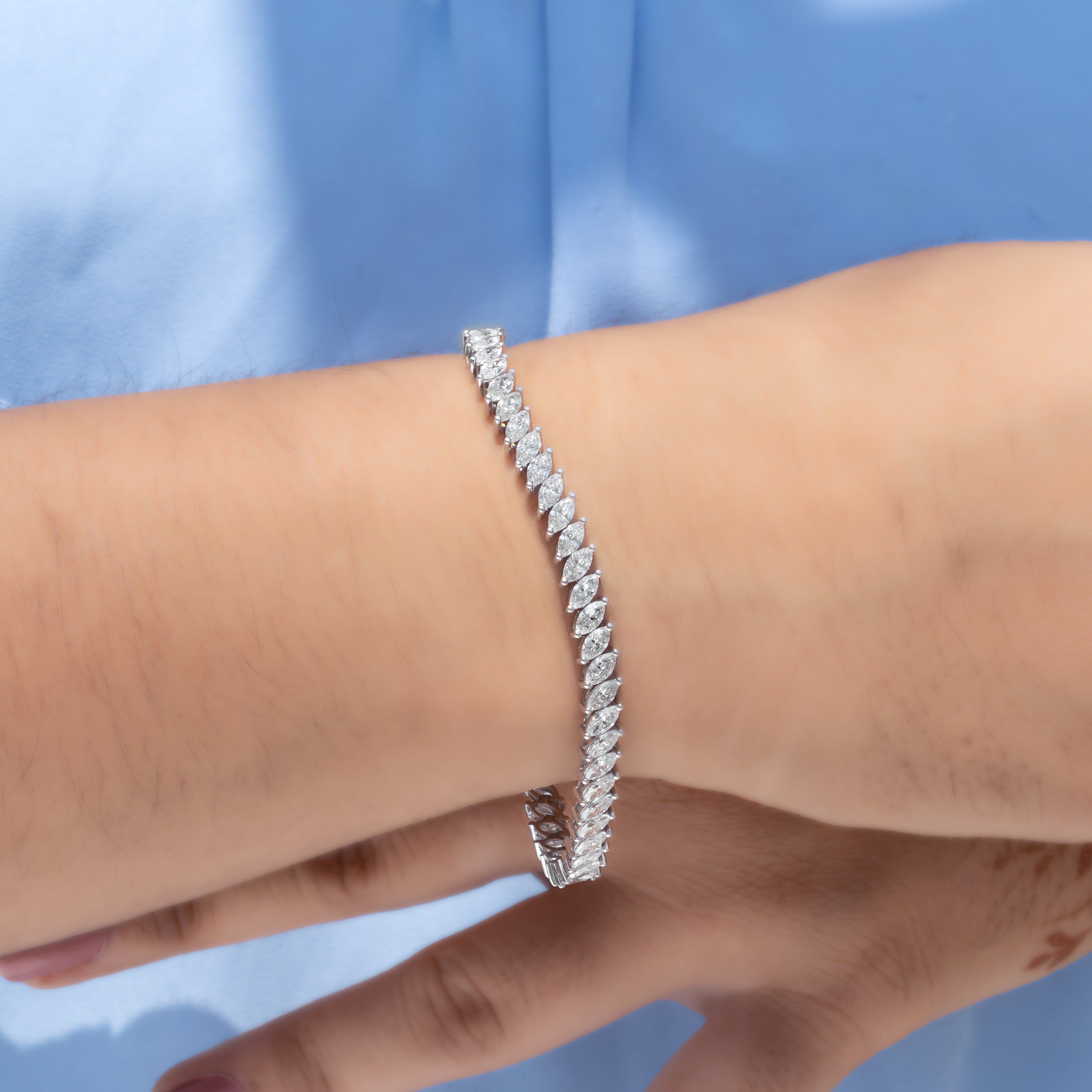 Marquise-Cut CVD Diamond Tennis Bracelet in 18K White Gold
