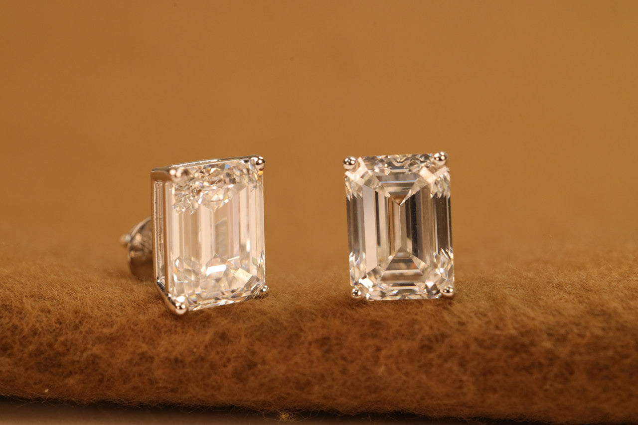 Emerald Cut Lab Grown Diamond Stud Earrings