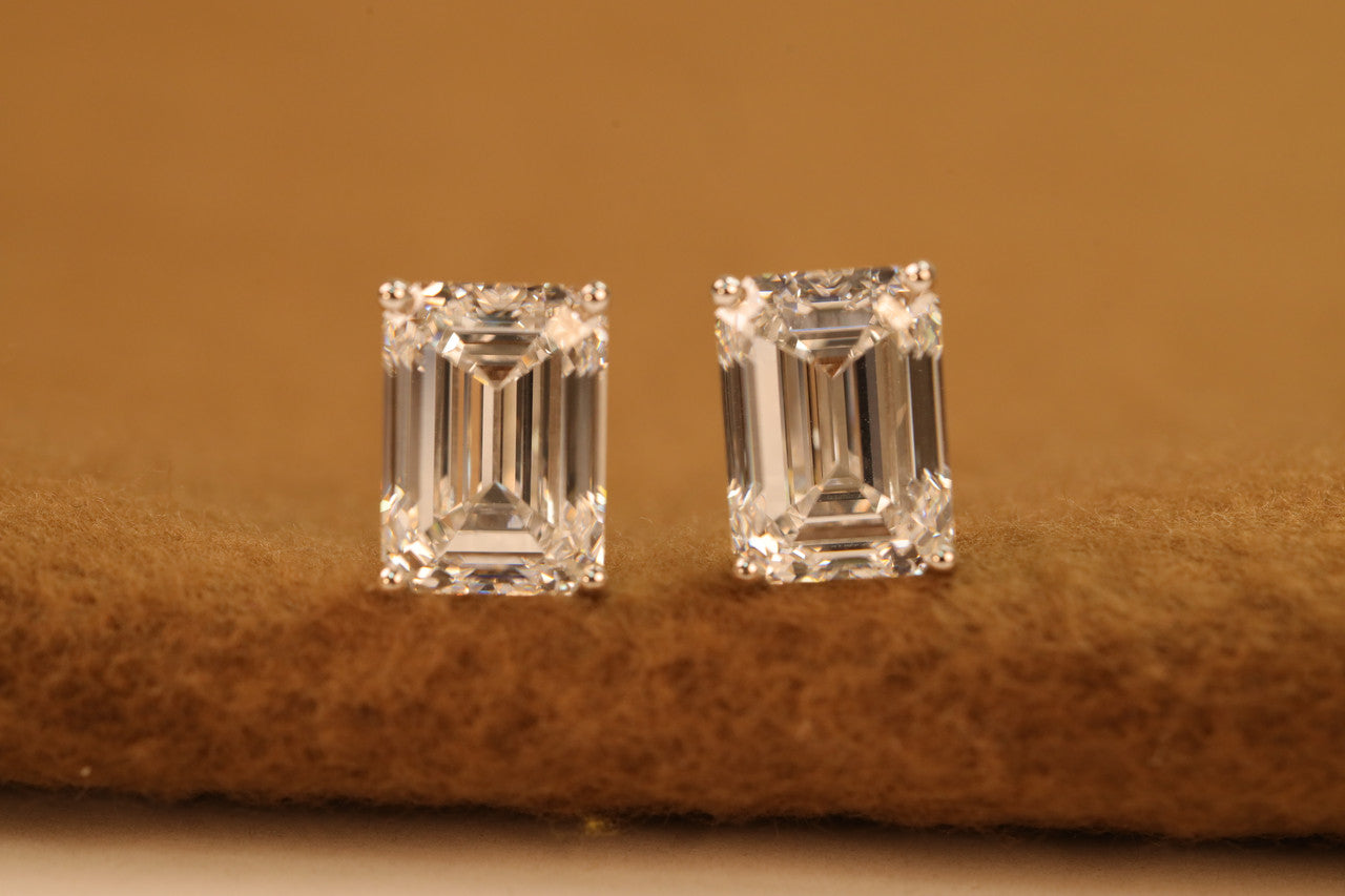 Emerald Cut Lab Grown Diamond Stud Earrings