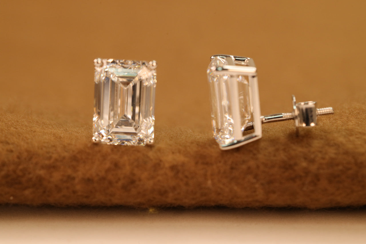 Emerald Cut Lab Grown Diamond Stud Earrings
