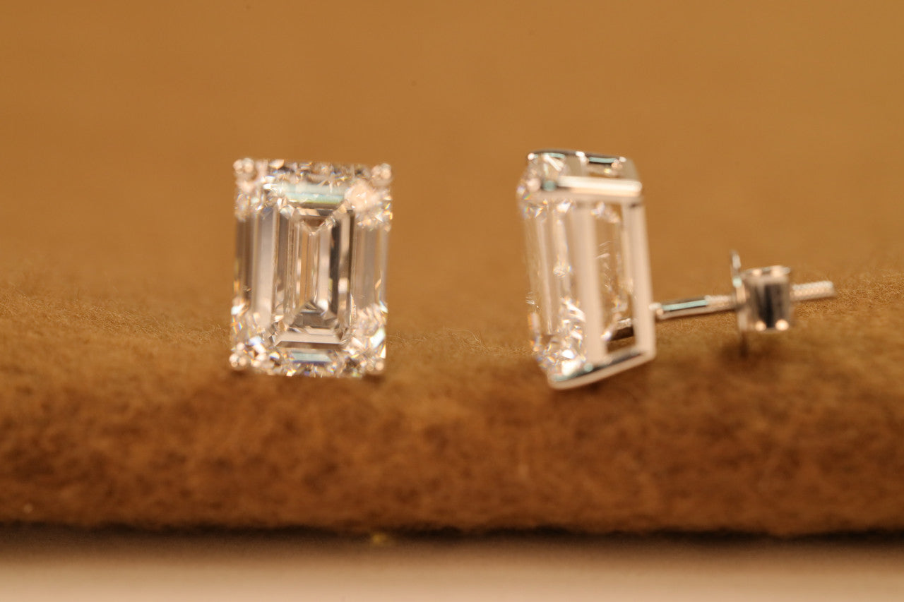 Emerald Cut Lab Grown Diamond Stud Earrings