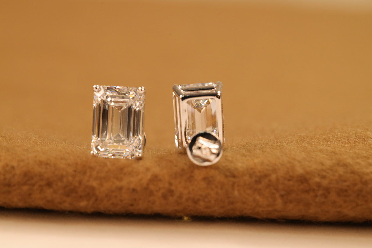 Emerald Cut Lab Grown Diamond Stud Earrings