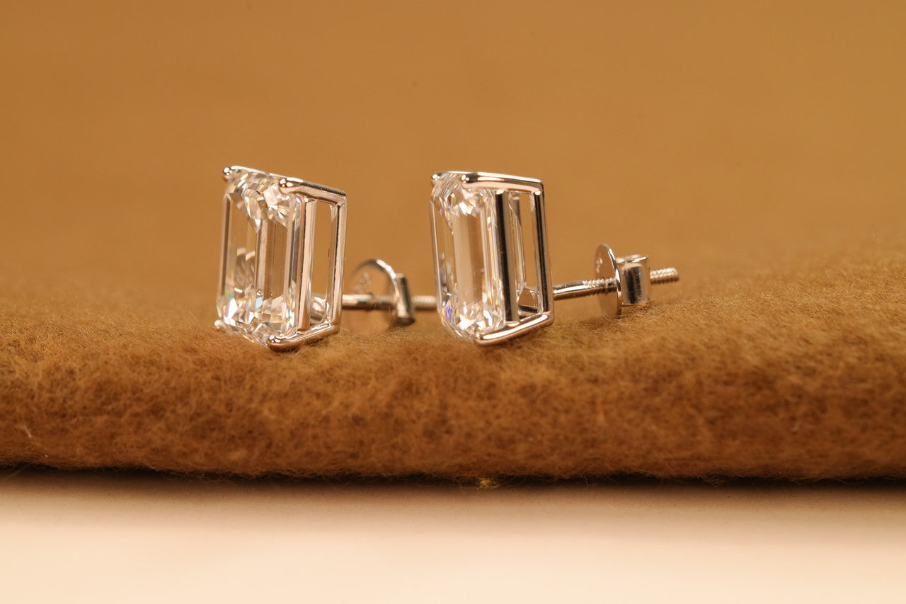 Emerald Cut Lab Grown Diamond Stud Earrings