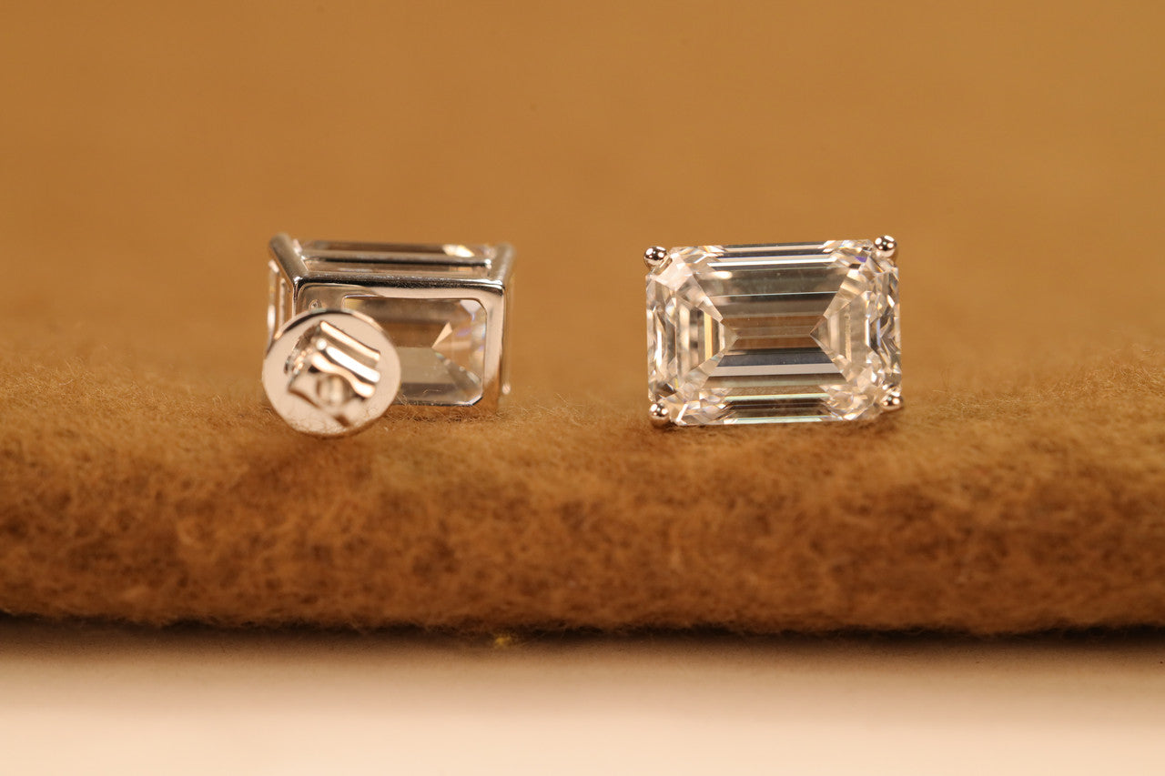 Emerald Cut Lab Grown Diamond Stud Earrings