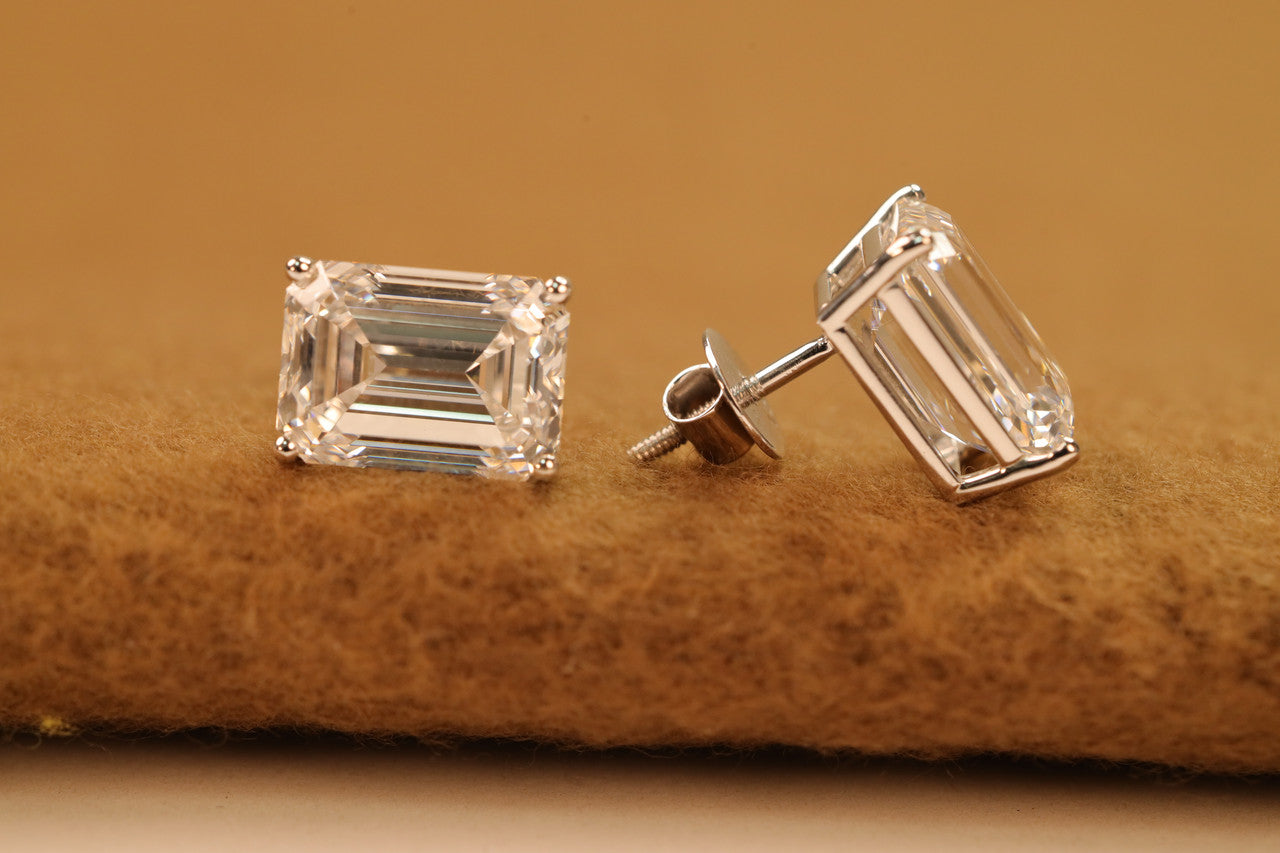 Emerald Cut Lab Grown Diamond Stud Earrings
