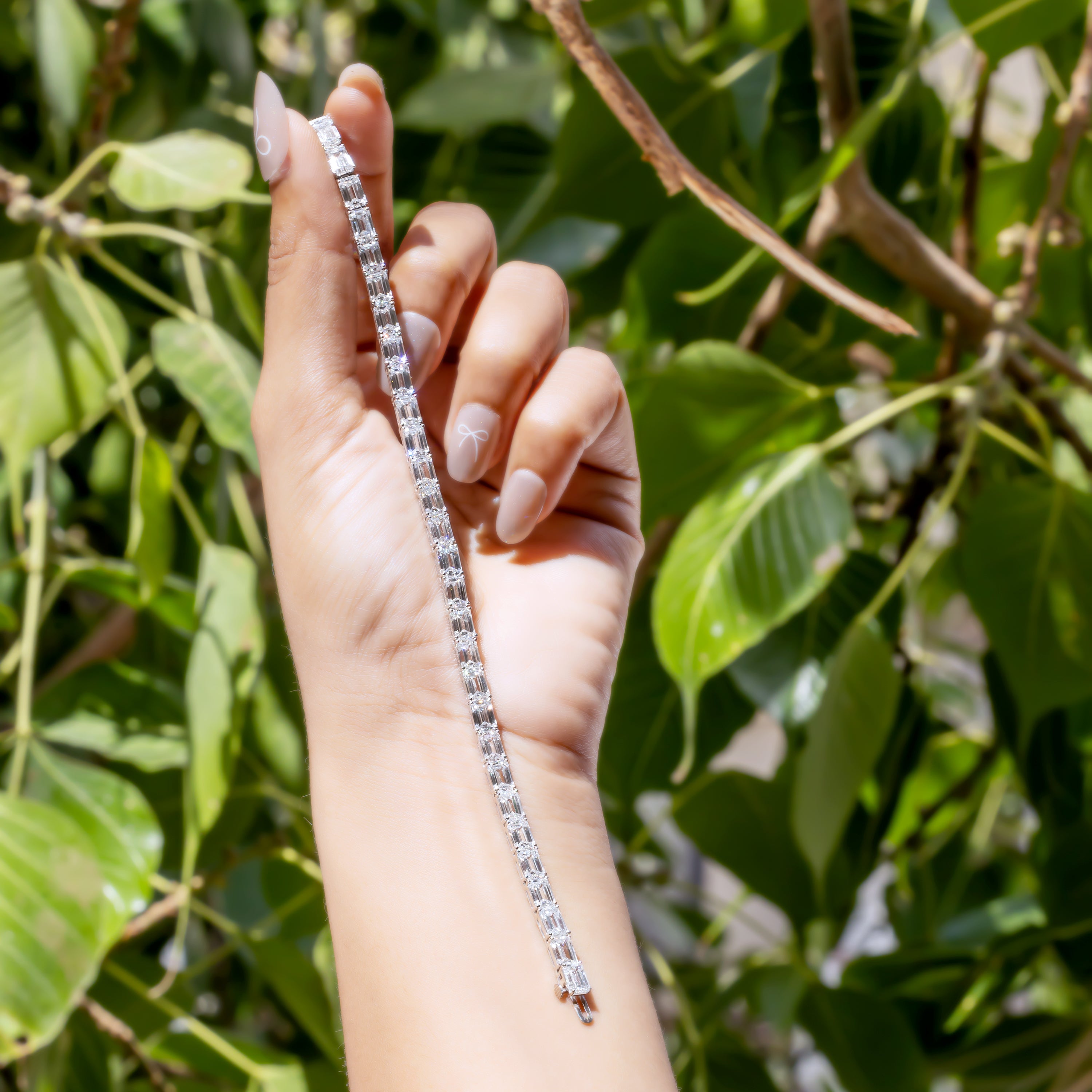 Emerald-Cut CVD Diamond Tennis Bracelet in 18K White Gold