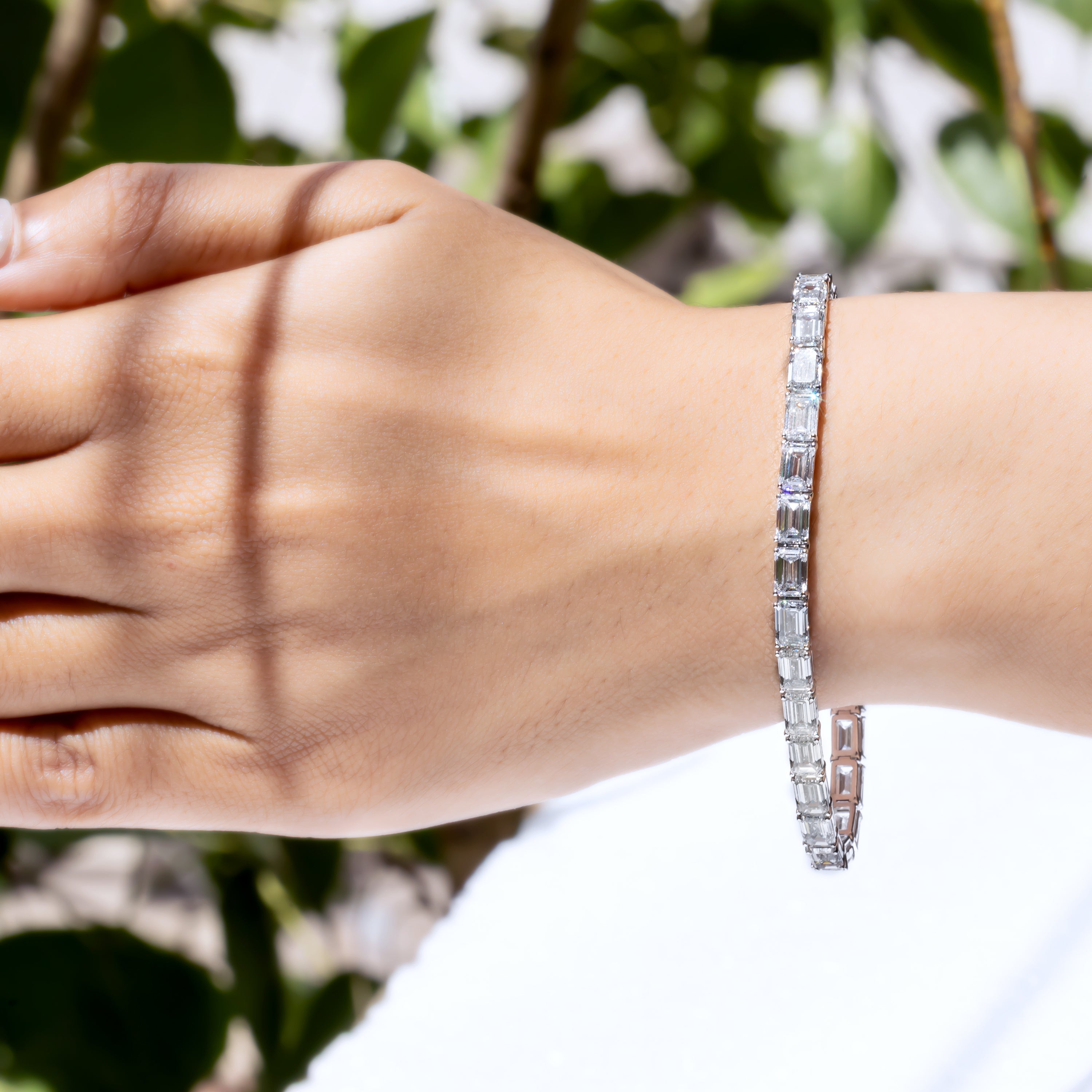 Emerald-Cut CVD Diamond Tennis Bracelet in 18K White Gold
