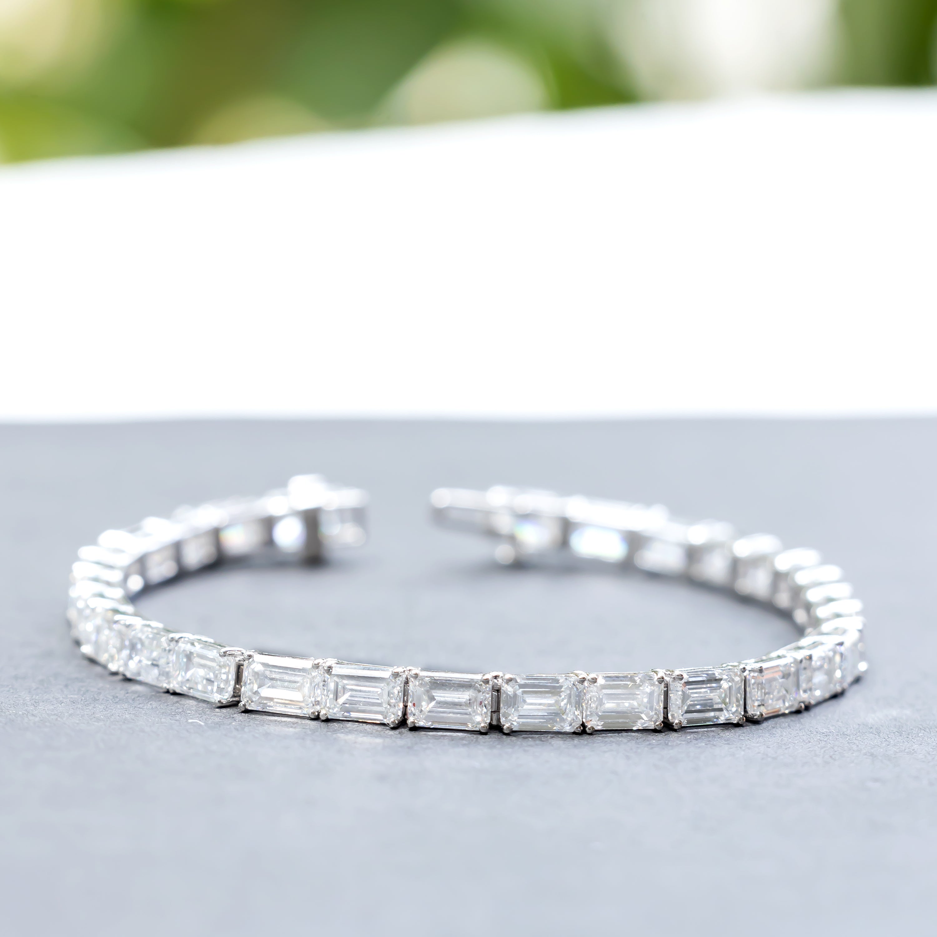 Emerald-Cut CVD Diamond Tennis Bracelet in 18K White Gold