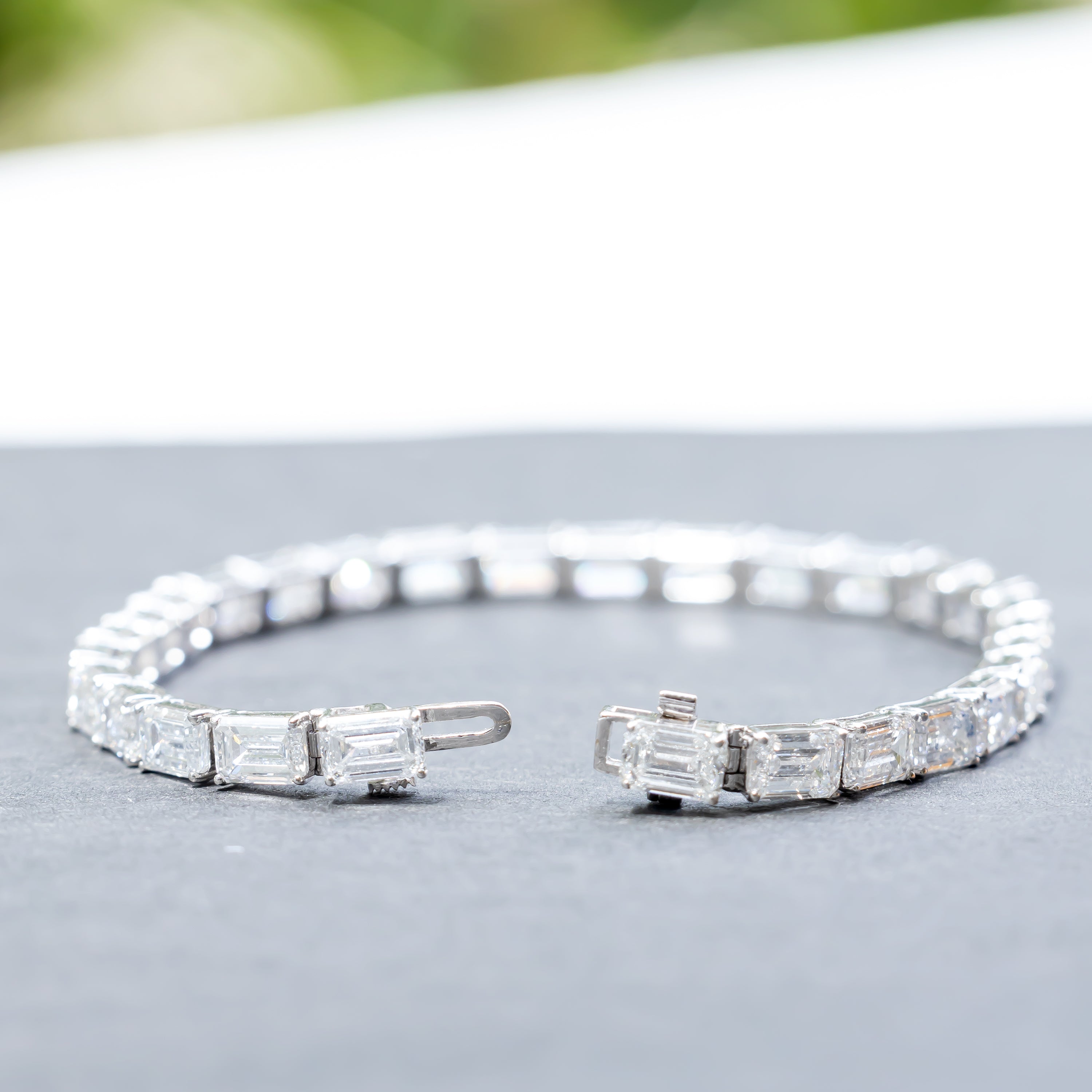 Emerald-Cut CVD Diamond Tennis Bracelet in 18K White Gold