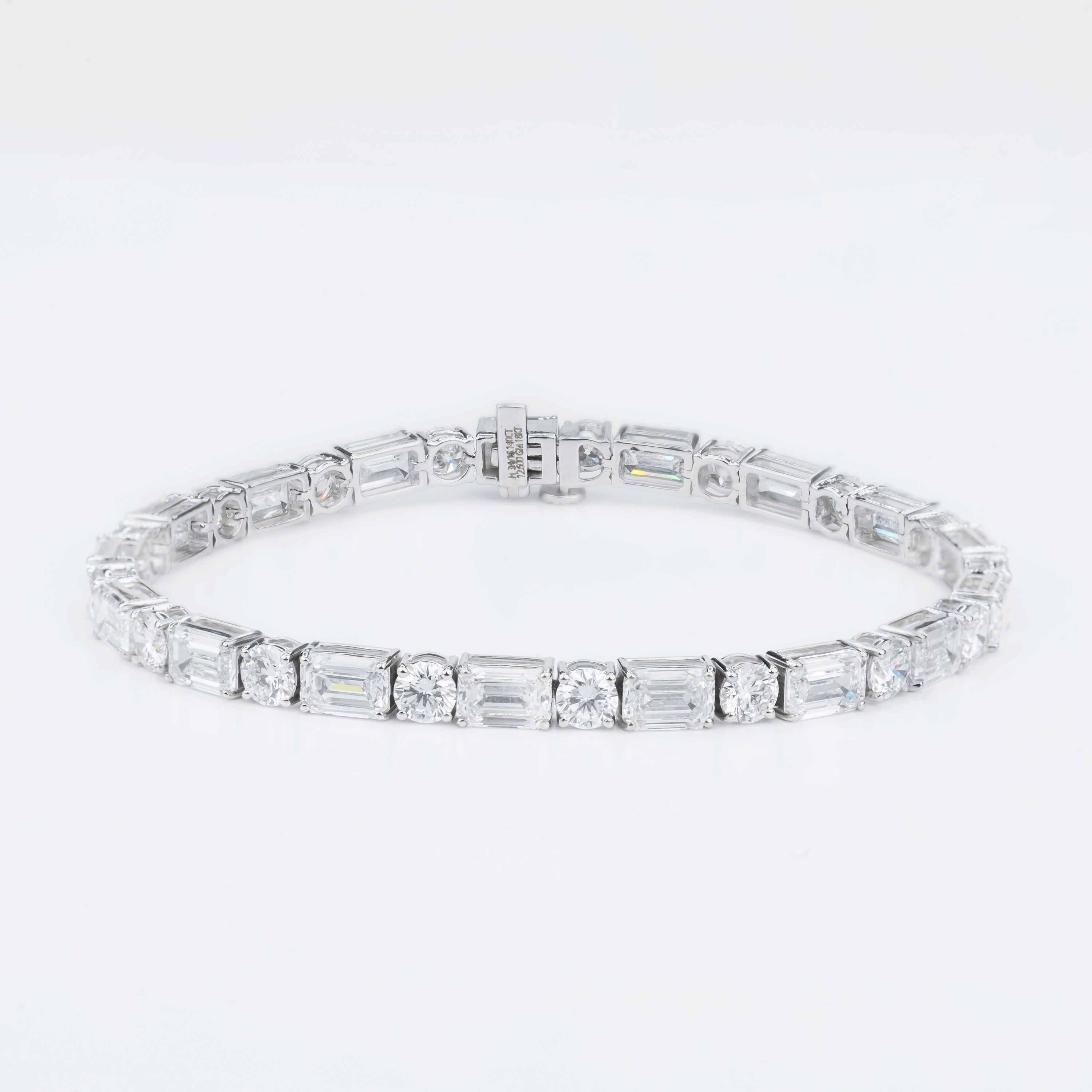 Alternating Round & Emerald-Cut CVD Diamond Tennis Bracelet in 18K White Gold