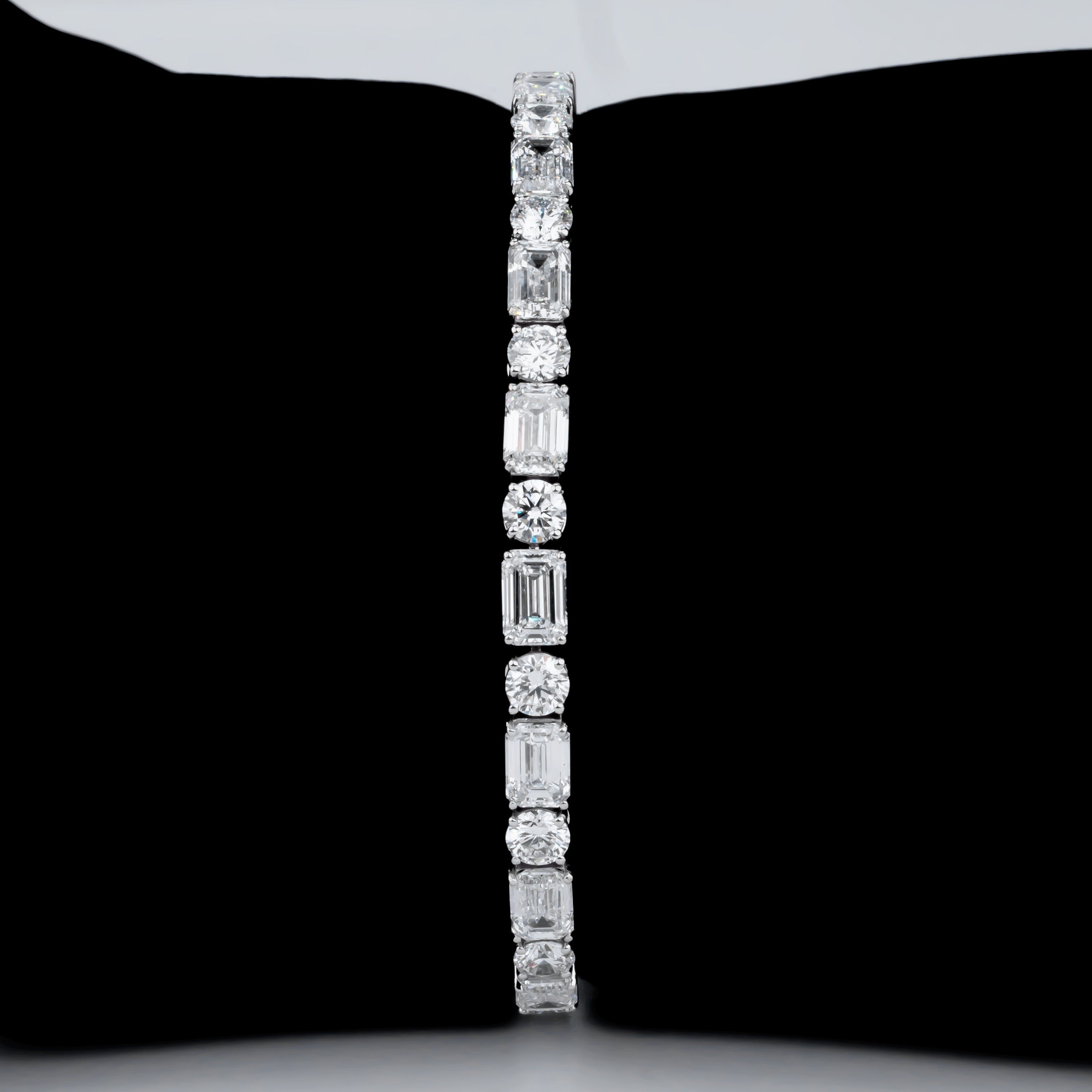 Alternating Round & Emerald-Cut CVD Diamond Tennis Bracelet in 18K White Gold