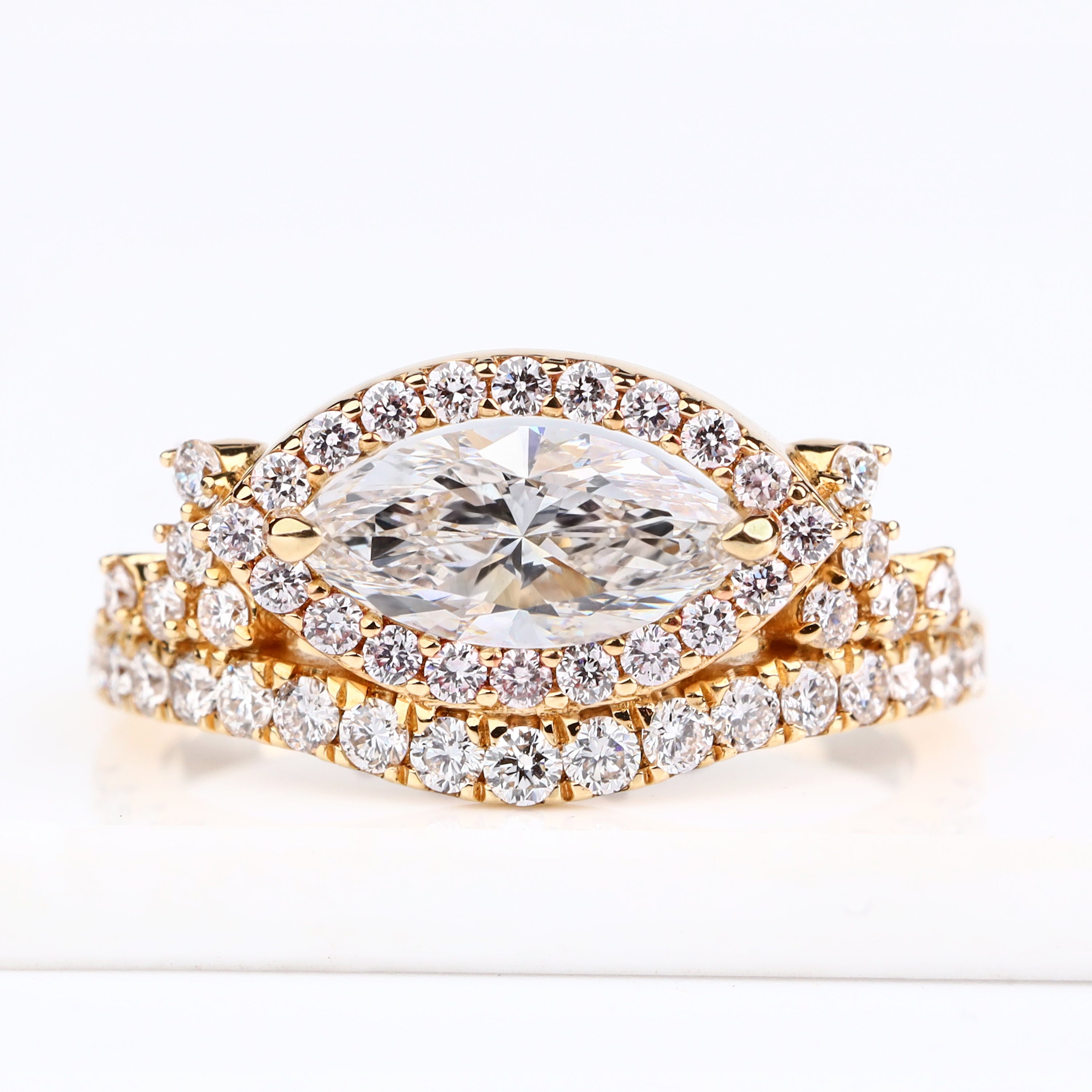 0.74 Ct Marquise Brilliant Diamond Bridal Ring – VS1 Clarity F Colorless Diamond 18kt Yellow Gold – Elegant Fine Jewelry Engagement Ring