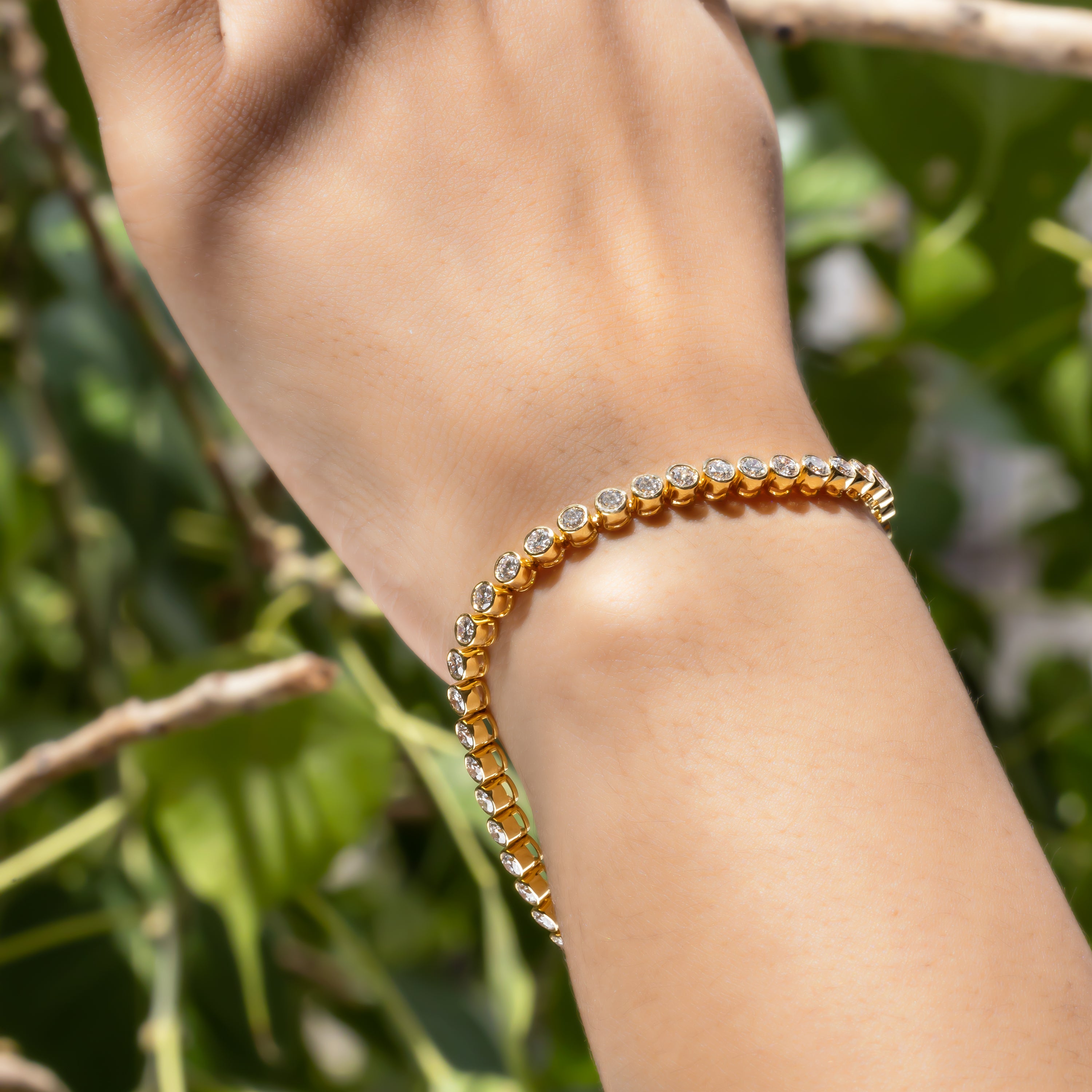 Round Cut CVD Diamond Tennis Bracelet in 14K Yellow Gold