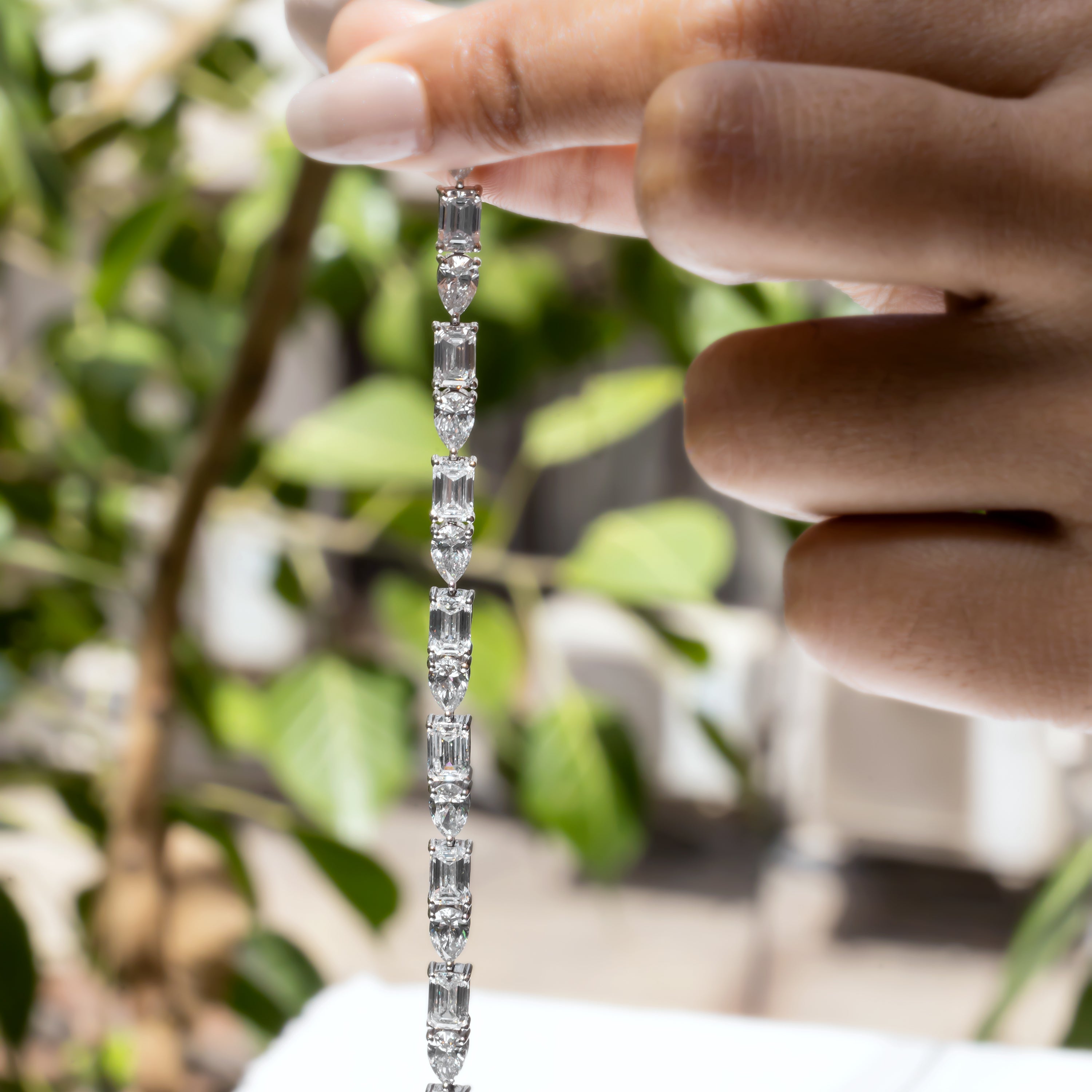 Alternating Pear & Emerald-Cut CVD Diamond Tennis Bracelet in 18K White Gold